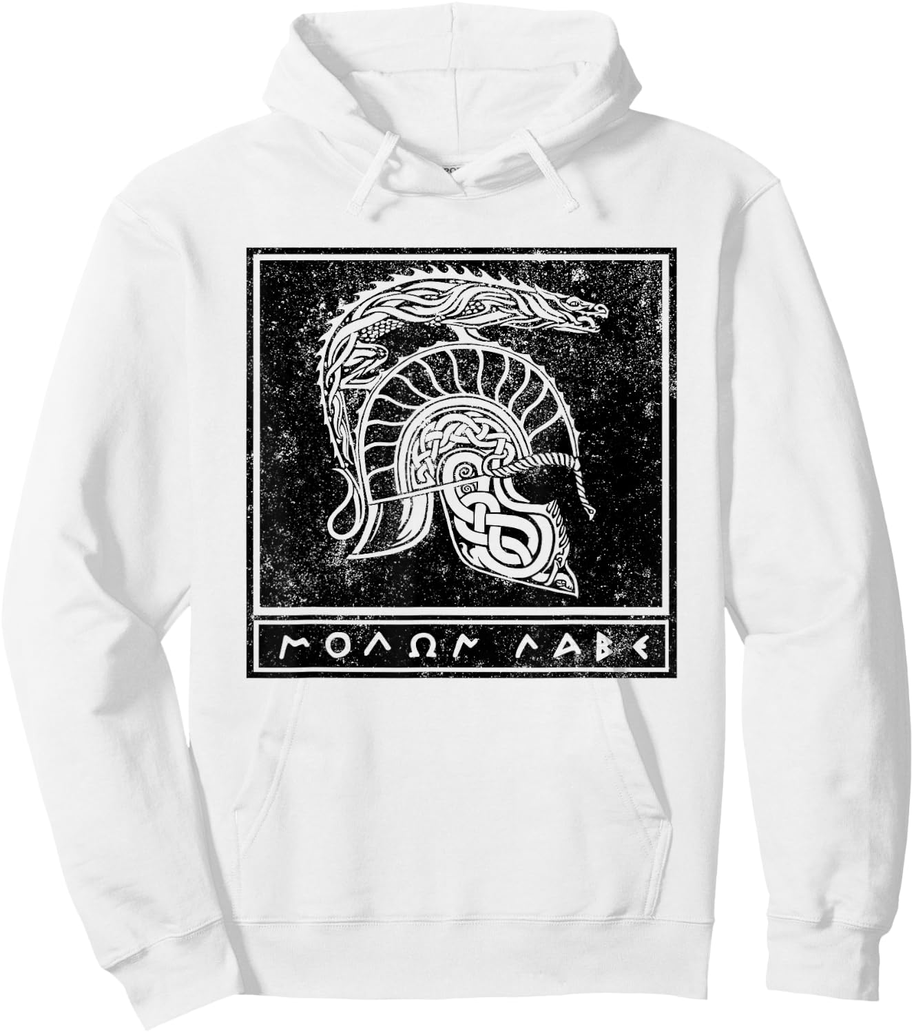 Distressed Molon Labe Celtic Tribal Spartan Warrior Helmet Hoodie - Hoodie | White