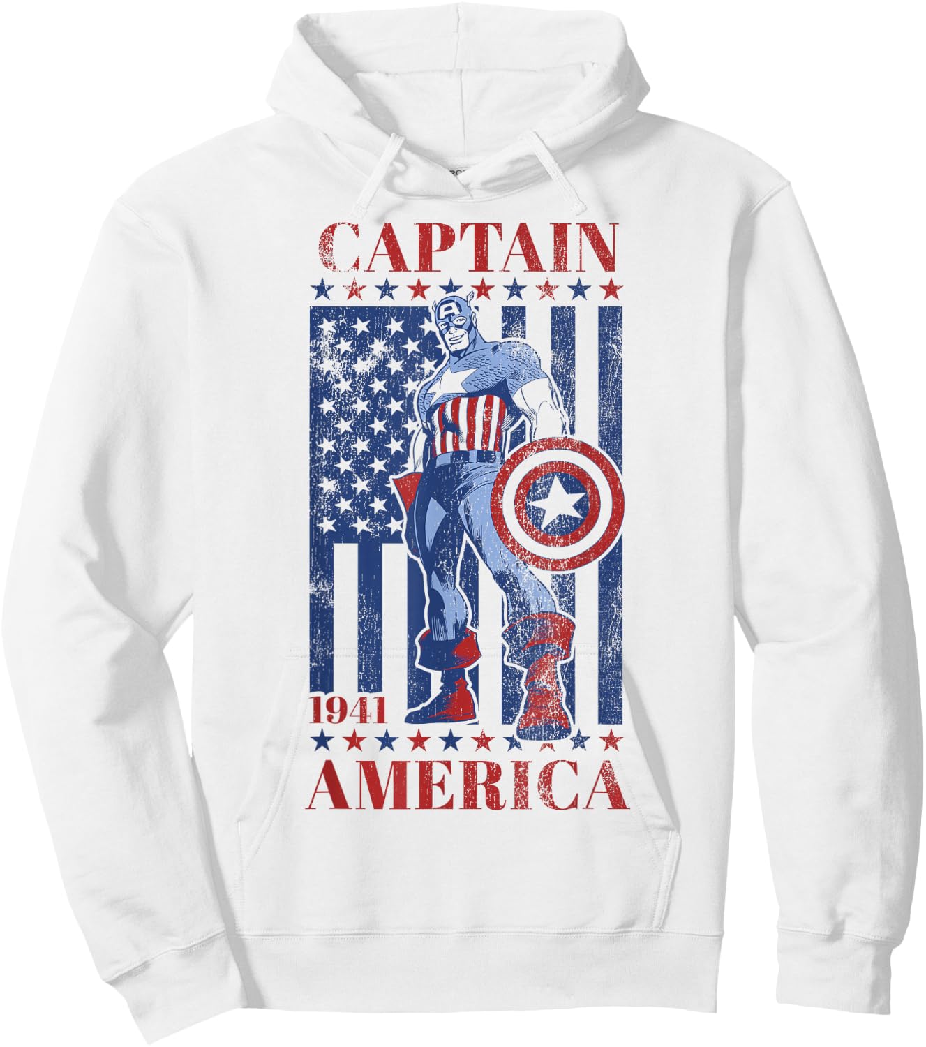 Marvel Captain America 1944 American Flag Faded Portrait Hoodie - Hoodie | White