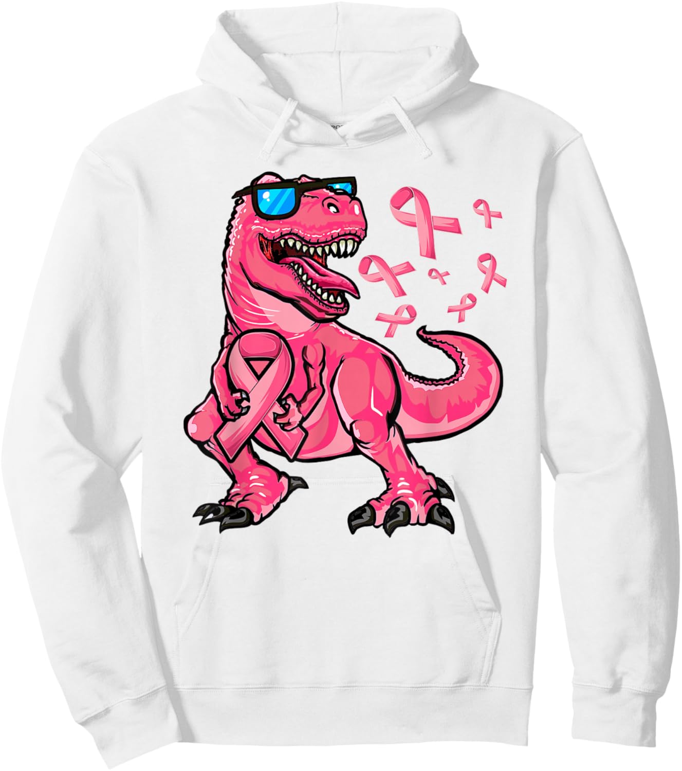 Boys Breast Cancer Awareness, Breast Cancer T-Rex Dinosaur Hoodie - Hoodie | White