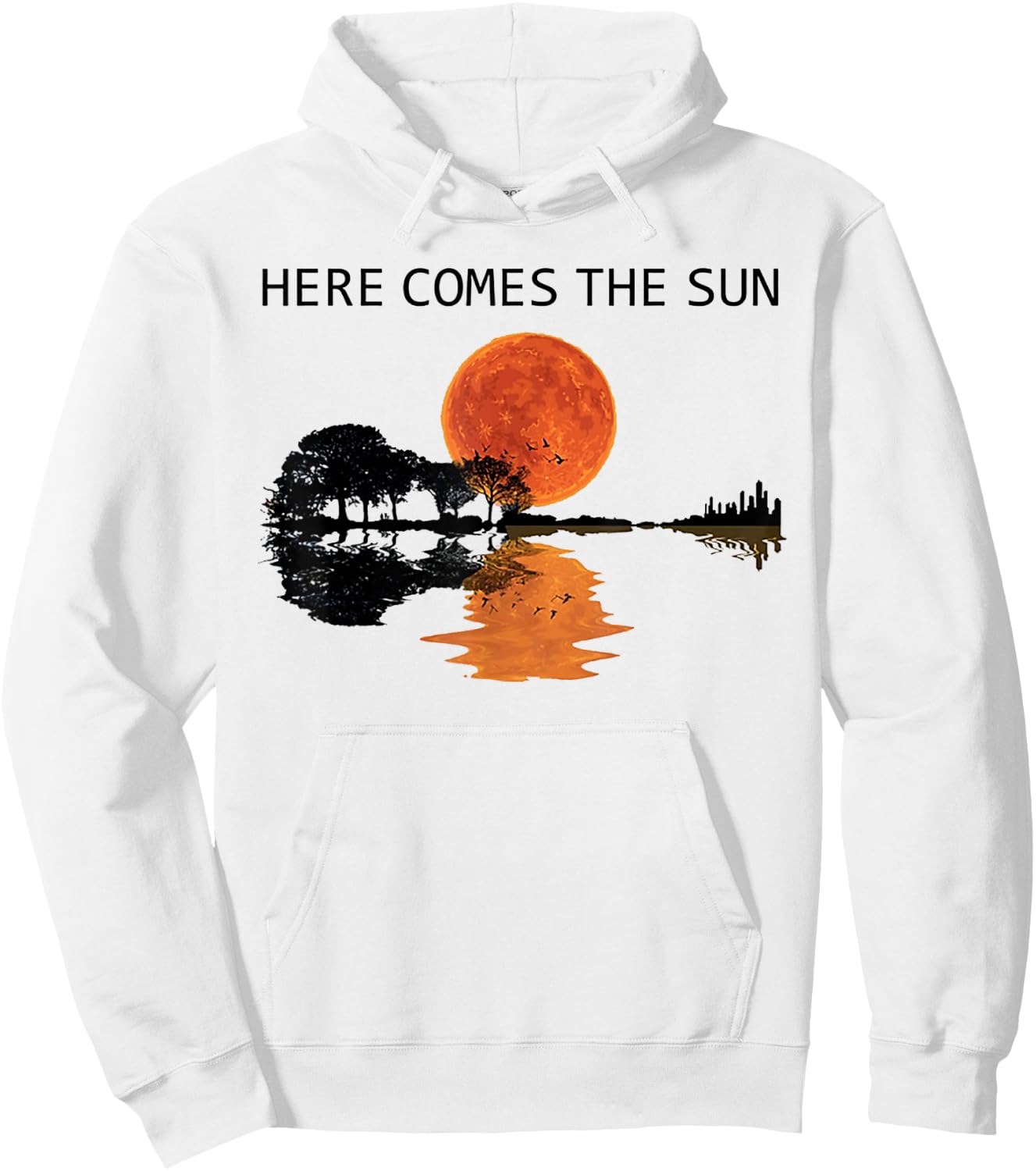 Here Comes The Sun Guitar Shadow Water Retro Sunset Hoodie - Hoodie | White