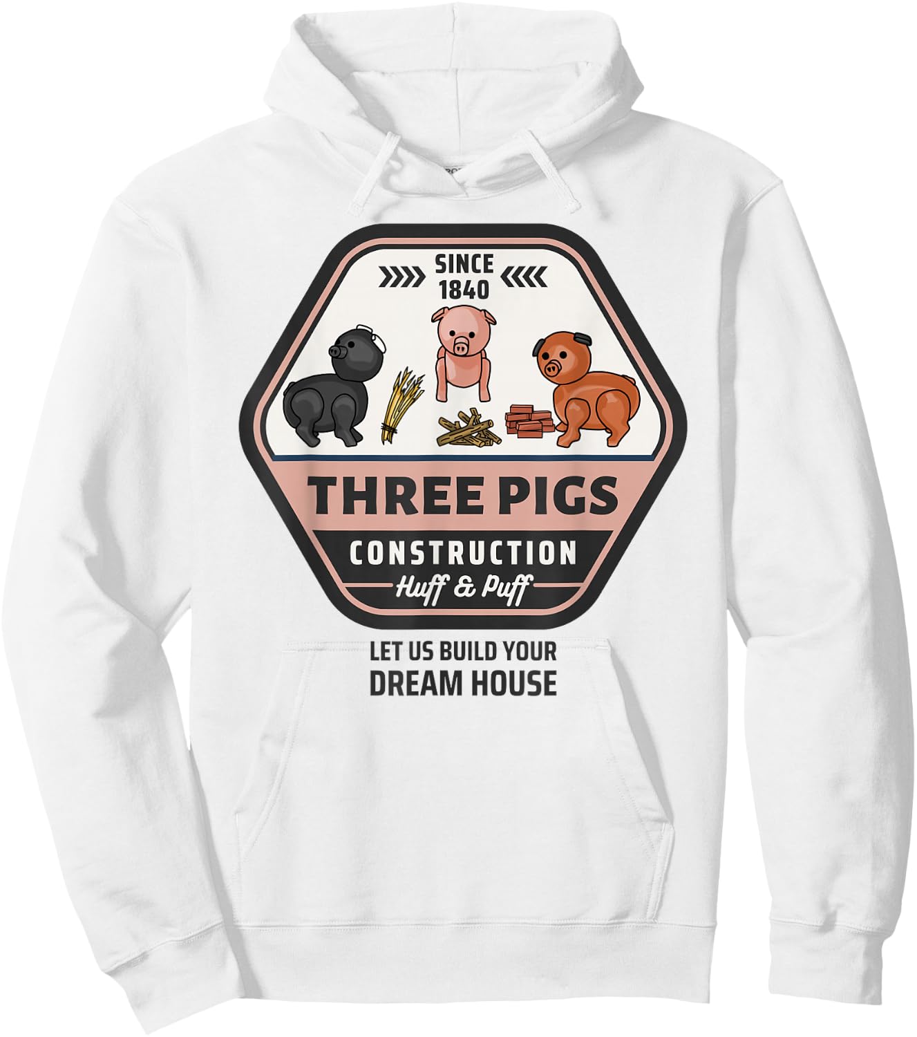 Three Pigs Construction Co. Logo Hoodie - Hoodie | White