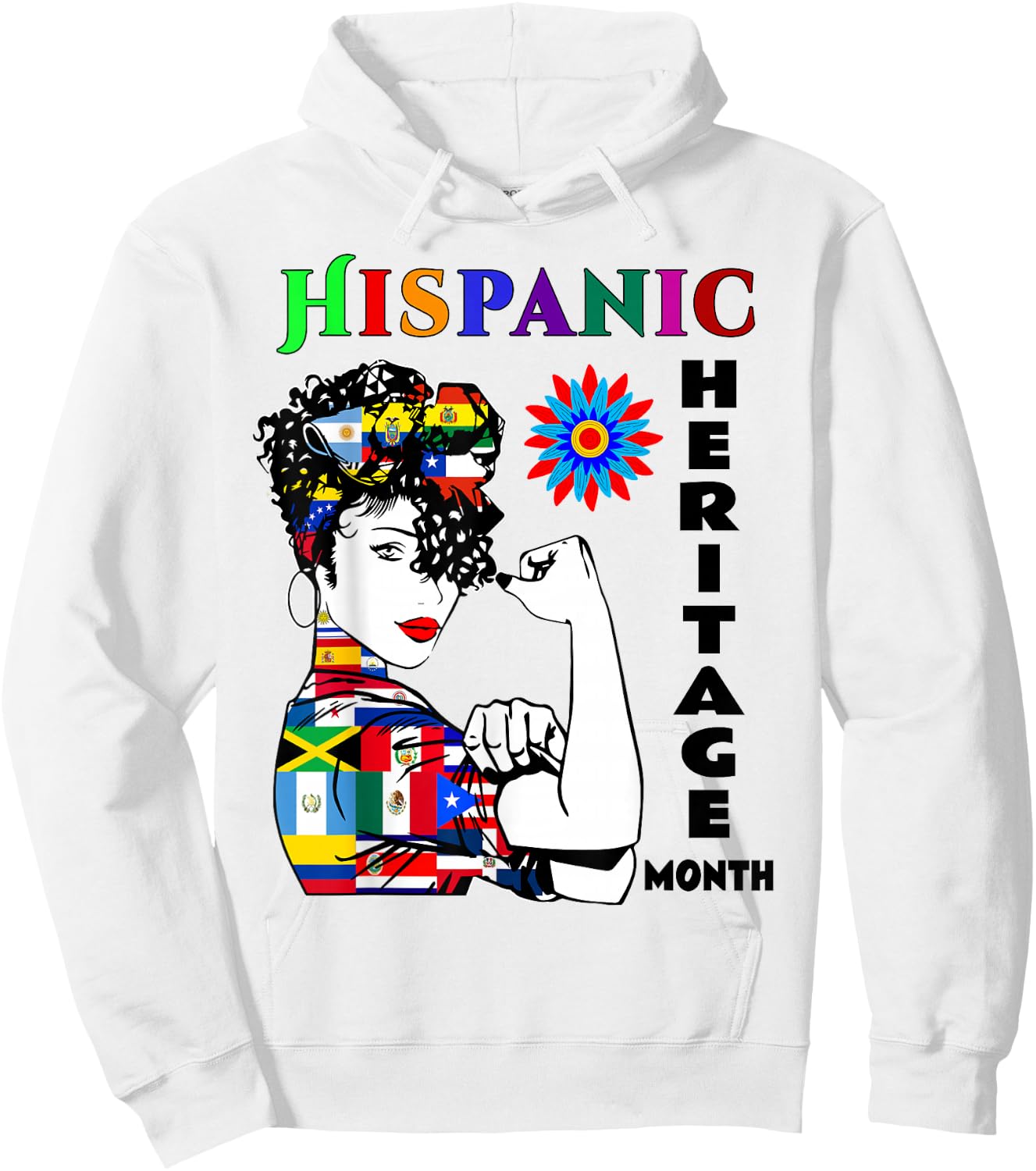 Hispanic Heritage Month Woman Latino Countries Flag Hoodie - Hoodie | White