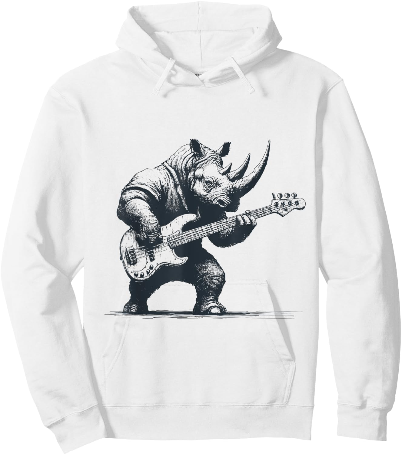 Rhino Funny Playing Bass Guitar Cute Rockin' Rhino Hoodie - Hoodie | White