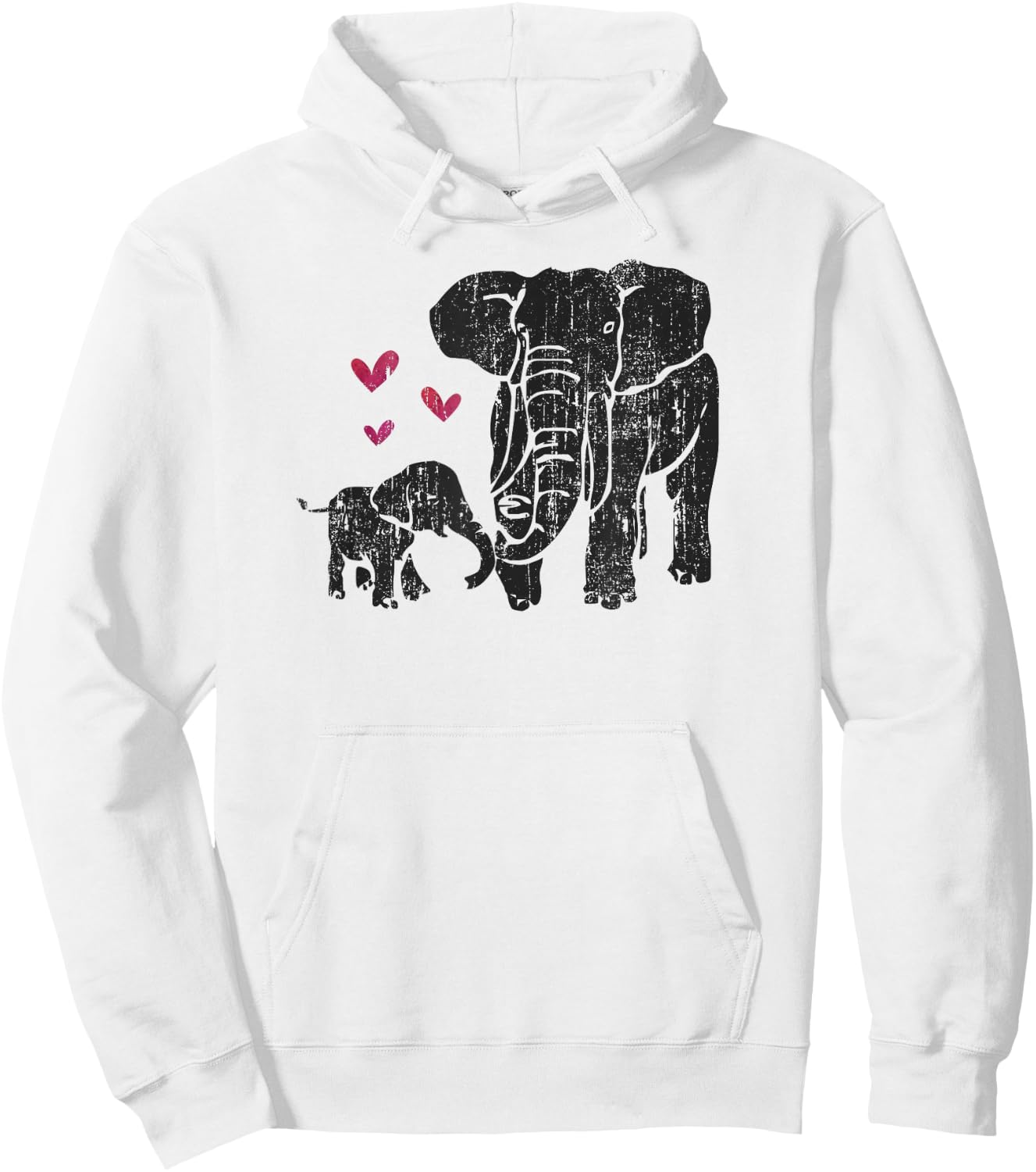 Elephant Mother & Baby African Elephant Distressed Graphic Hoodie - Hoodie | White