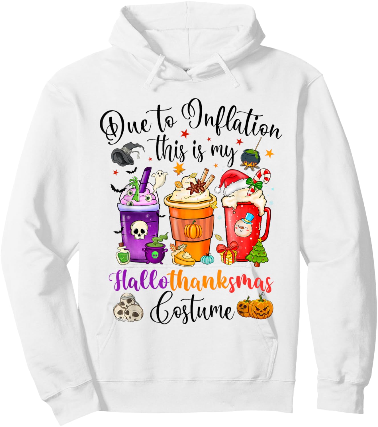 Halloween Christmas Happy Hallothanksmas Thanksgiving Hoodie - Hoodie | White