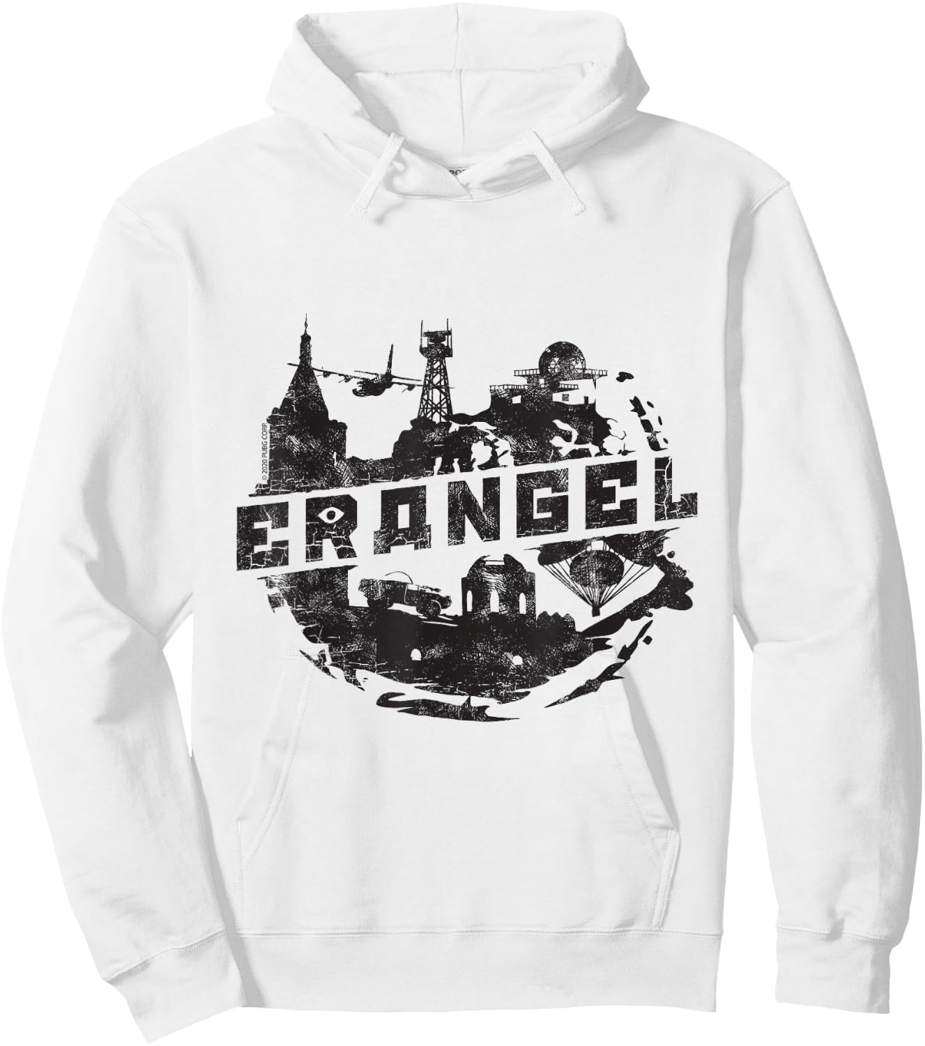 PUBG Erangel Logo - Men's Grey Cotton Polyester Blend Short Sleeve Classic Fit Collarless - Small Hoodie - Hoodie | White