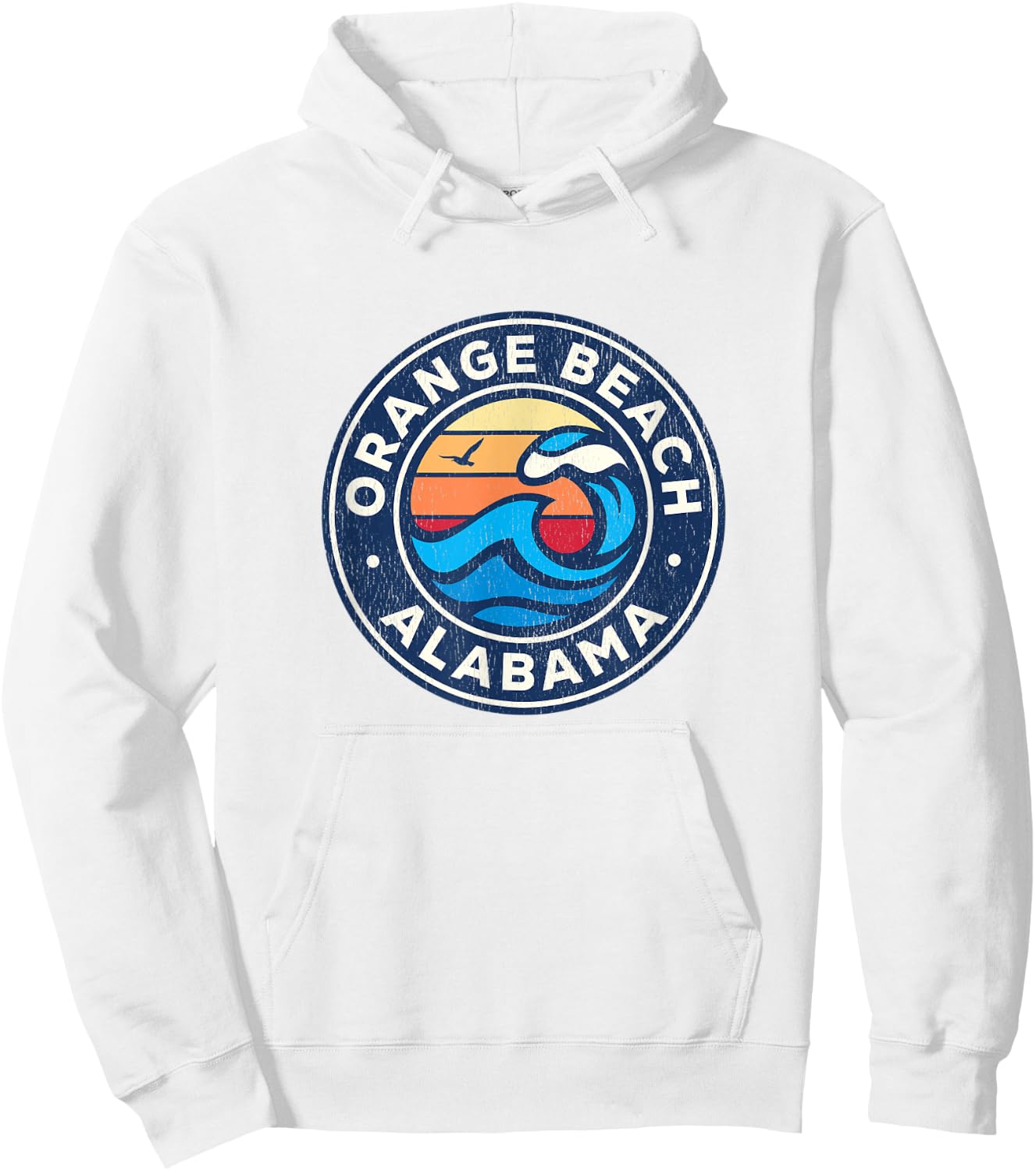 Orange Beach Alabama AL Vintage Nautical Waves Design Hoodie - Hoodie | White