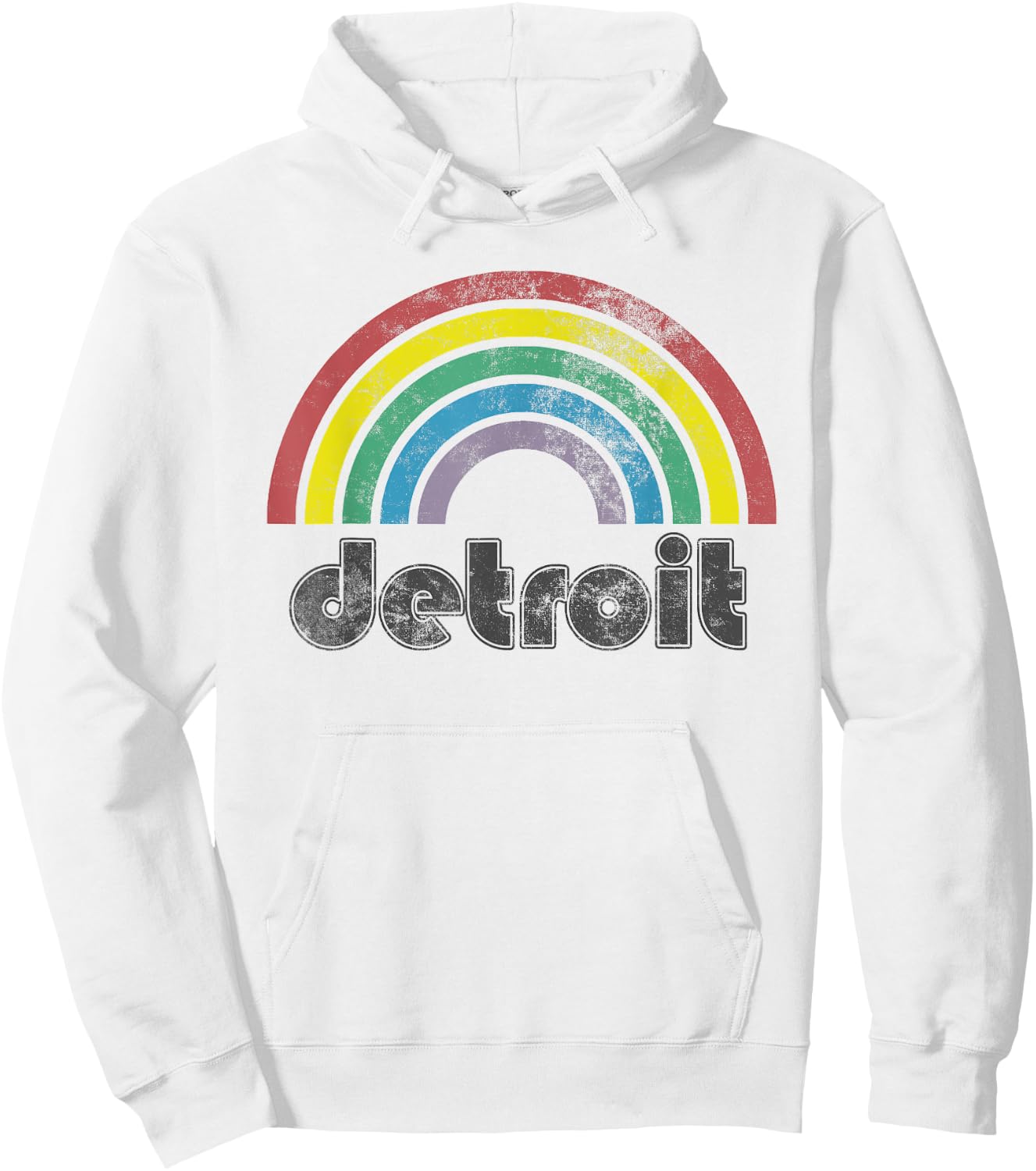 Detroit Rainbow 70's 80's Style Retro Men Women Hoodie - Hoodie | White