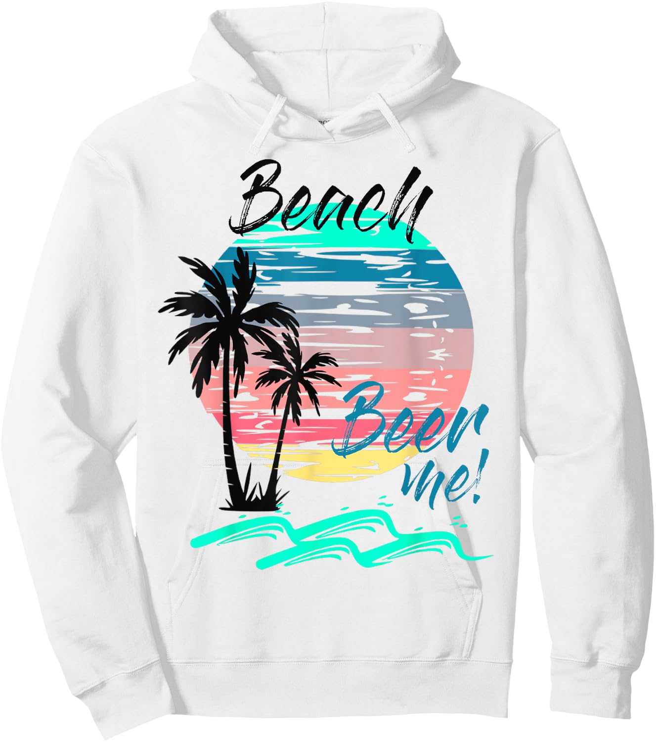 Beer Me Funny Drinking Beach Retro Sunset Palm Trees Summer Men Women Hoodie - Hoodie | White