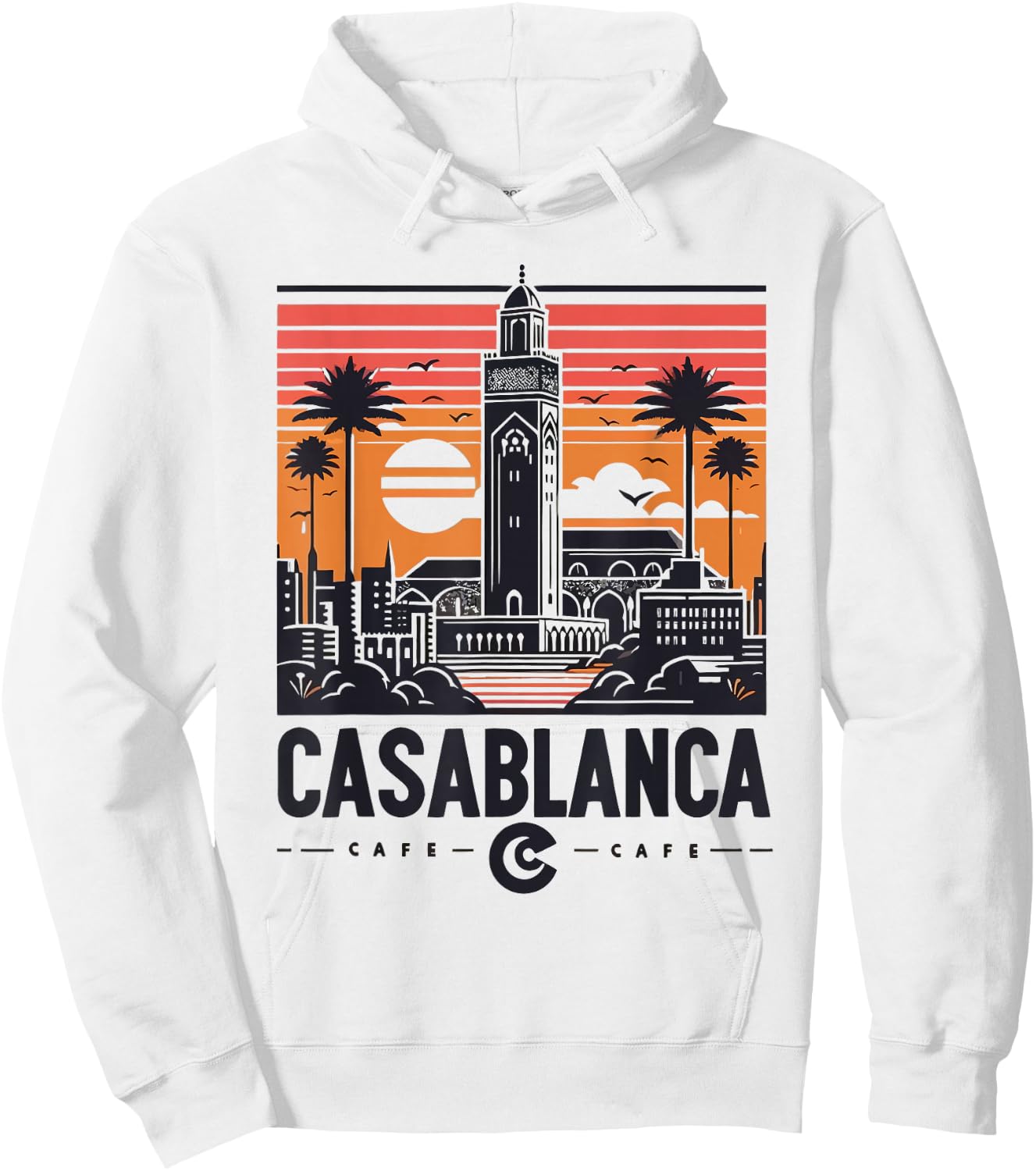Vintage Casablanca Skyline Cafe Hoodie - Hoodie | White