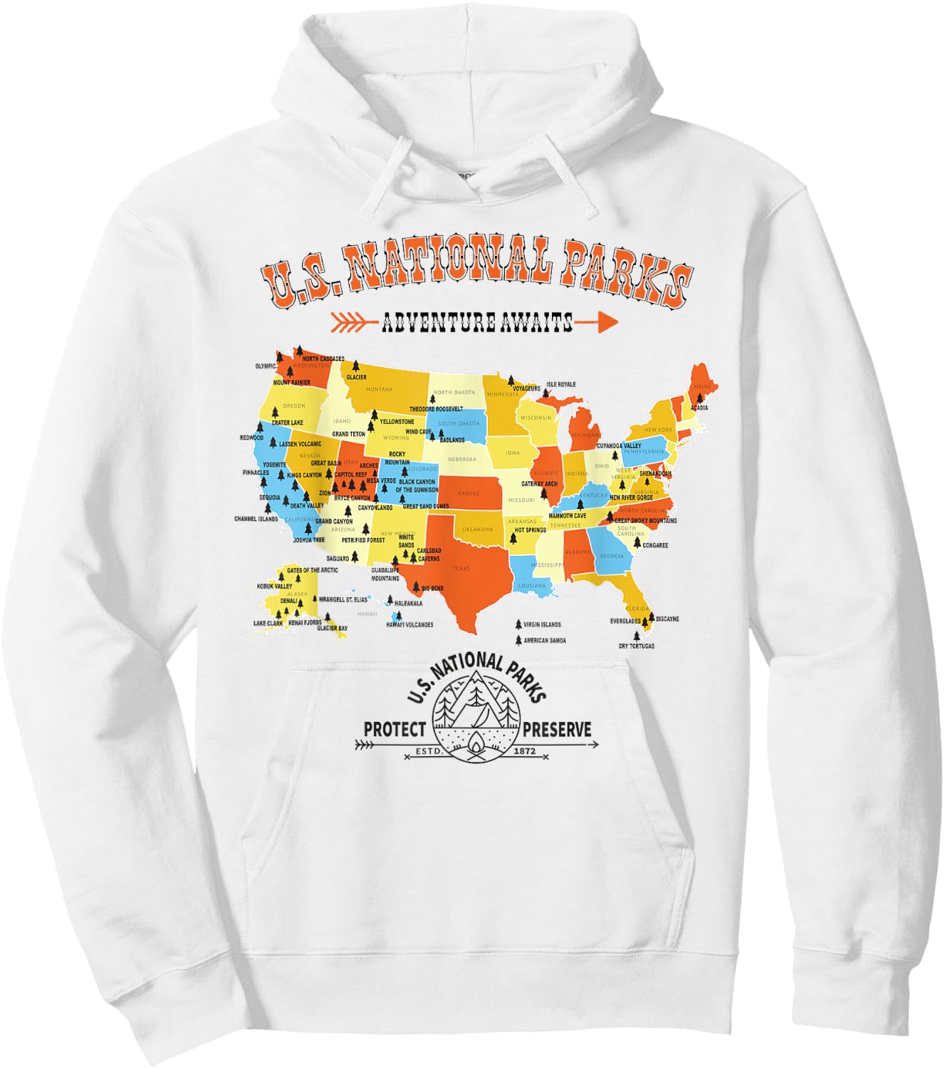 U.S. National Park Hiking Map - All 63 US National Parks Map Hoodie - Hoodie | White