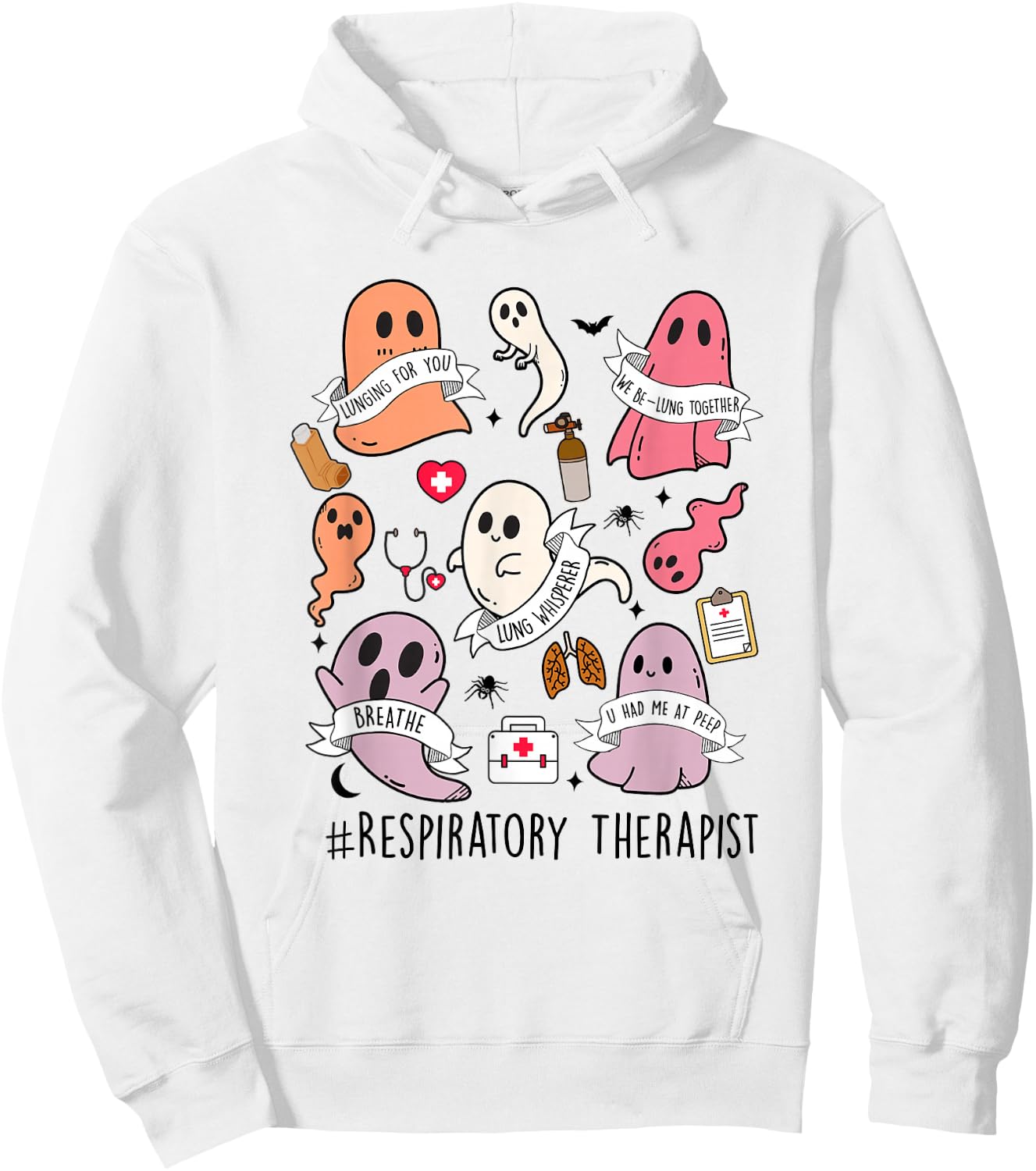 Respiratory Therapist Halloween ghost RT Respiratory Therapy Hoodie - Hoodie | White