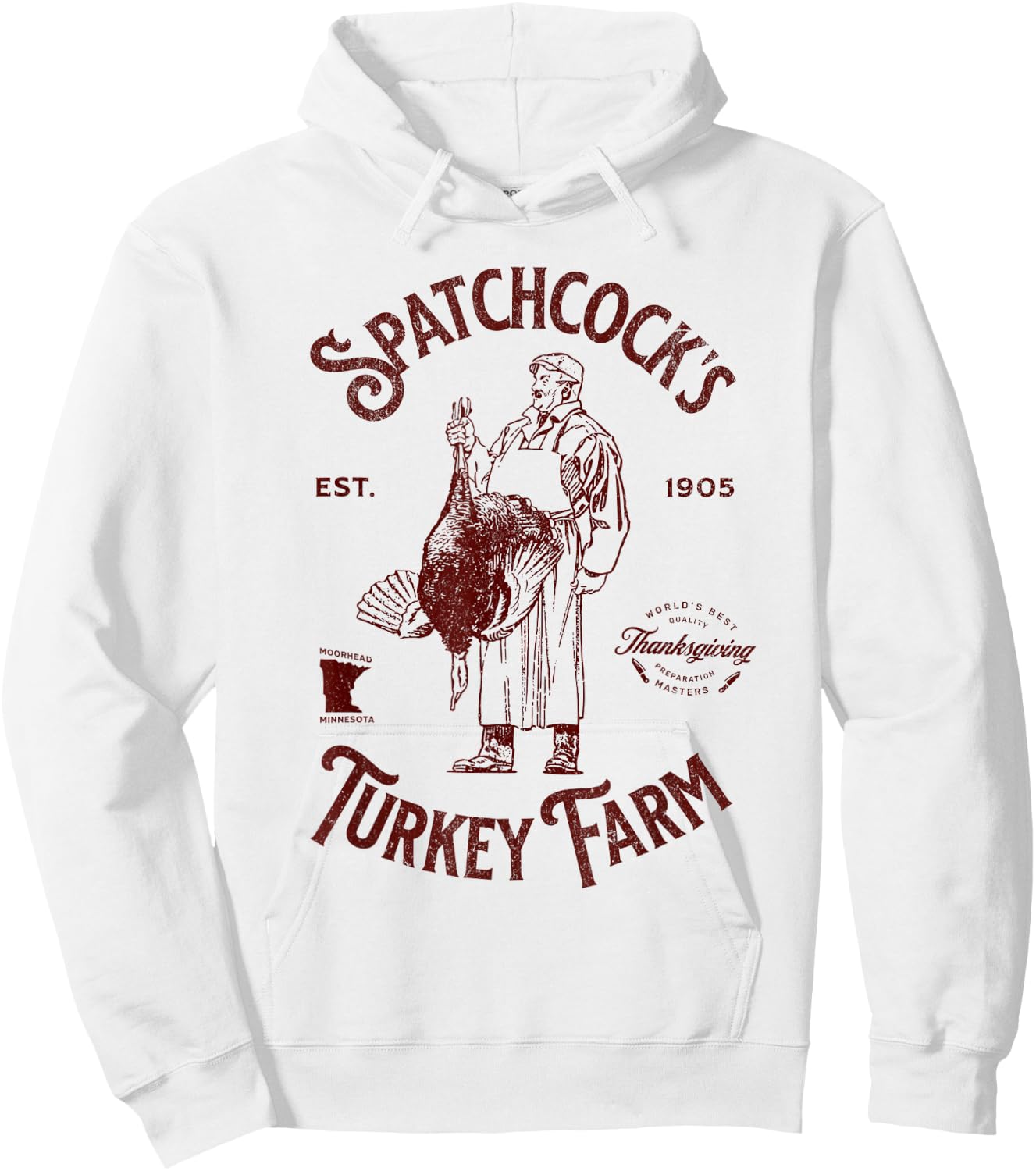Spatchcock's Turkey Farm Vintage Distressed Thanksgiving Hoodie - Hoodie | White