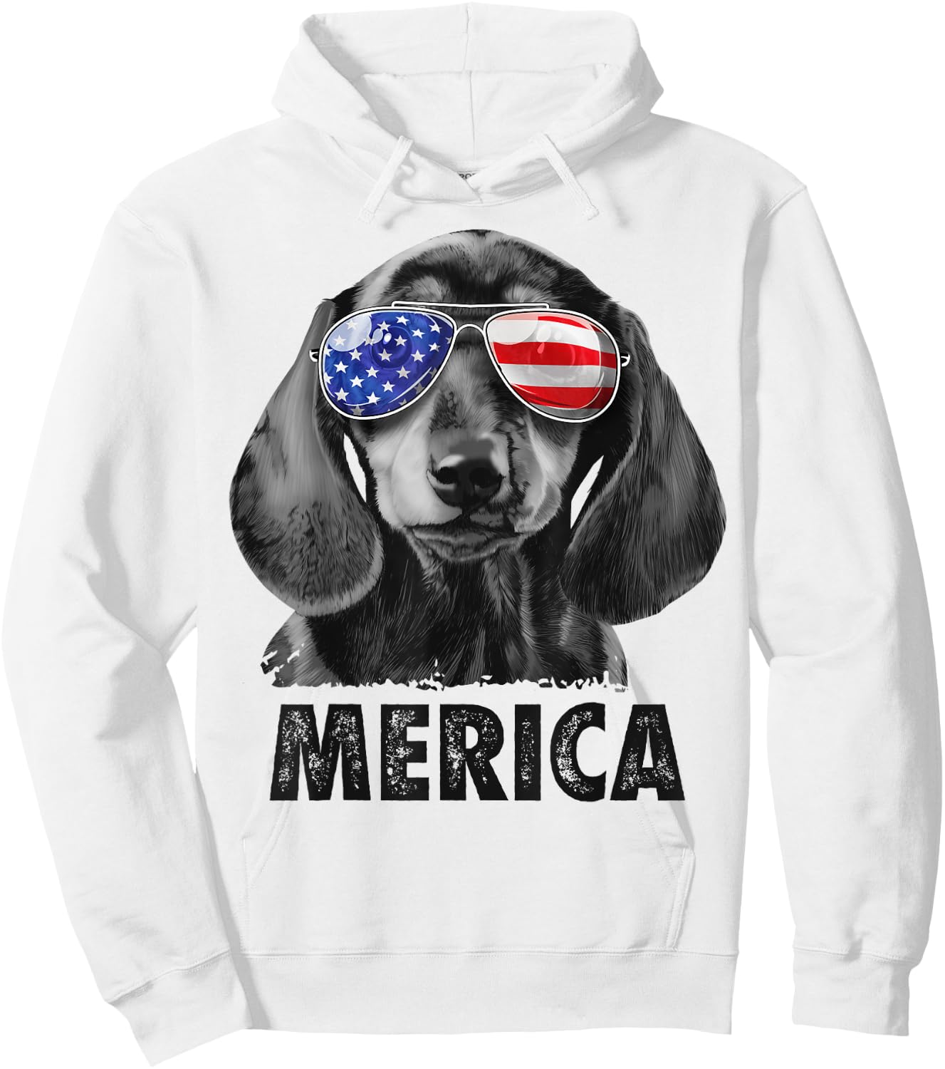 Dachshund 4th of July Merica Men American Flag Sunglasses Hoodie - Hoodie | White