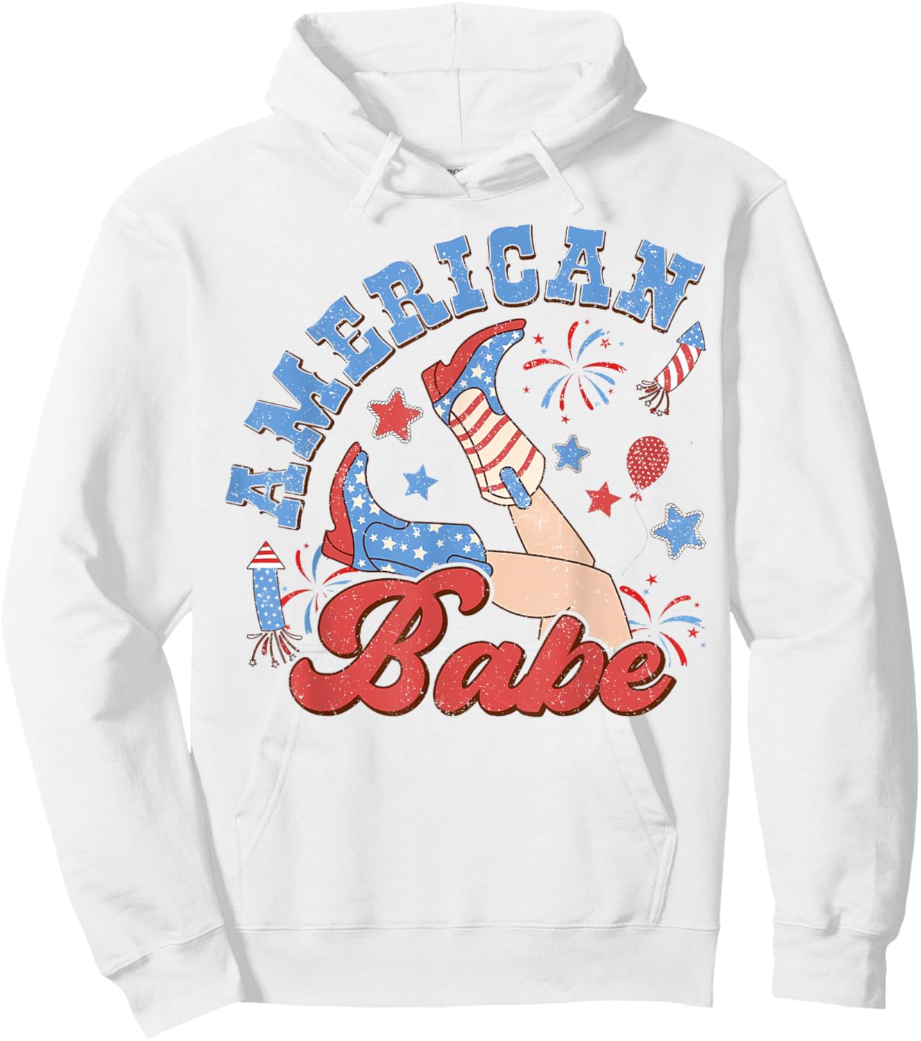 Retro American Girls Babe 4th Of July Western Cowgirl Boots Hoodie - Hoodie | White