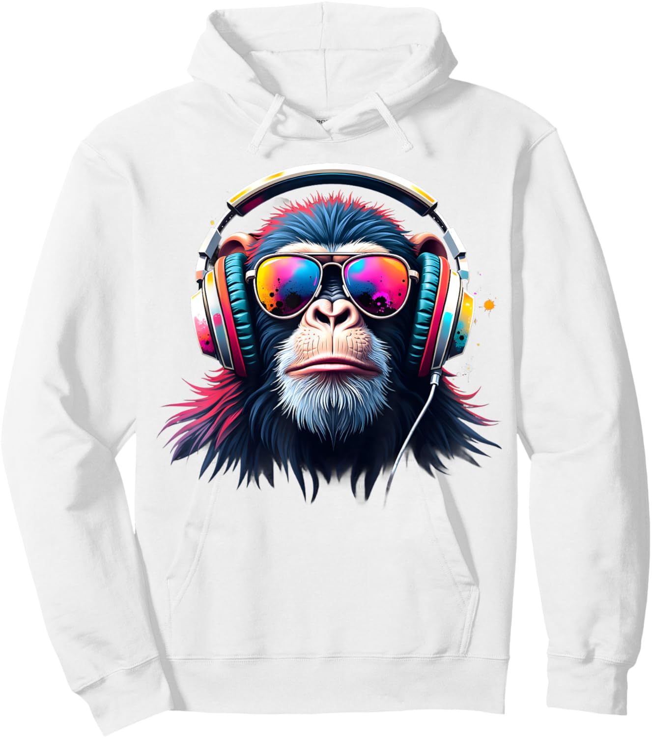 Colourful Monkey With Headphones & Glasses Musical Monkey Hoodie - Hoodie | White