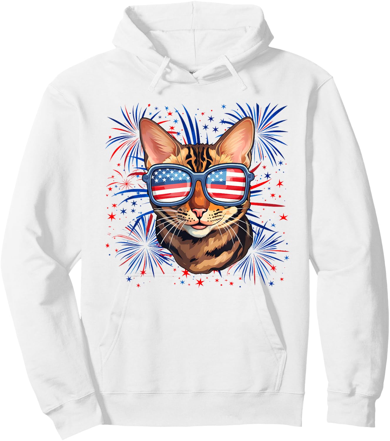 American 4th of July Bengal Cat Kids Men Hoodie - Hoodie | White
