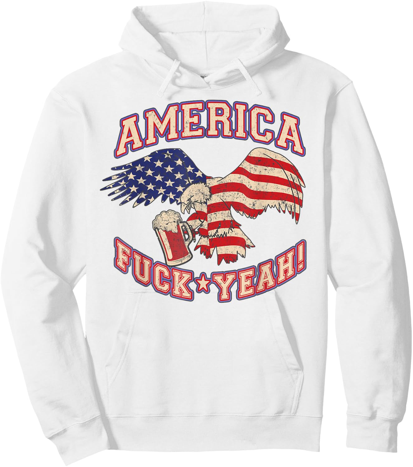 America Fuck Yeah Bald Eagle Beer 4th of July Vintage Hoodie - Hoodie | White