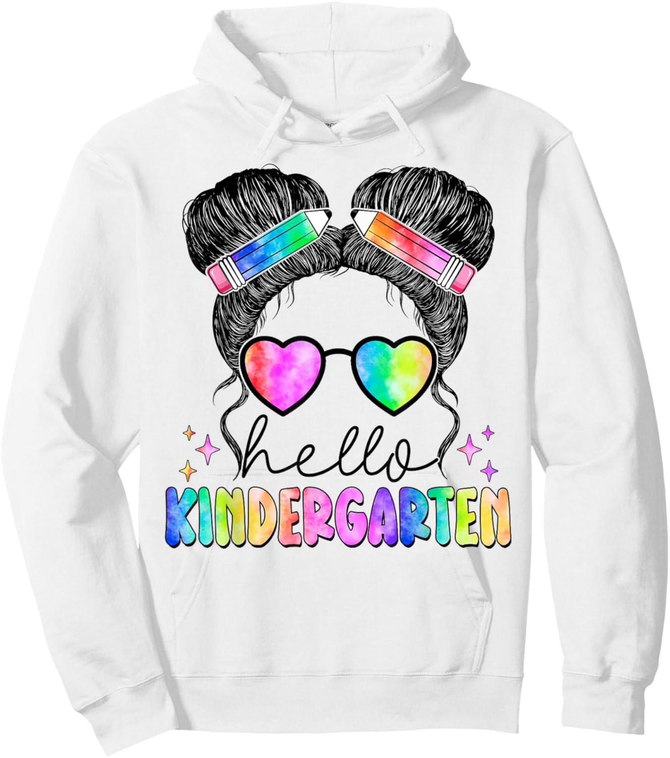 Hello Kindergarten Messy Hair Bun Girl Back To School Gift Hoodie - Hoodie | White
