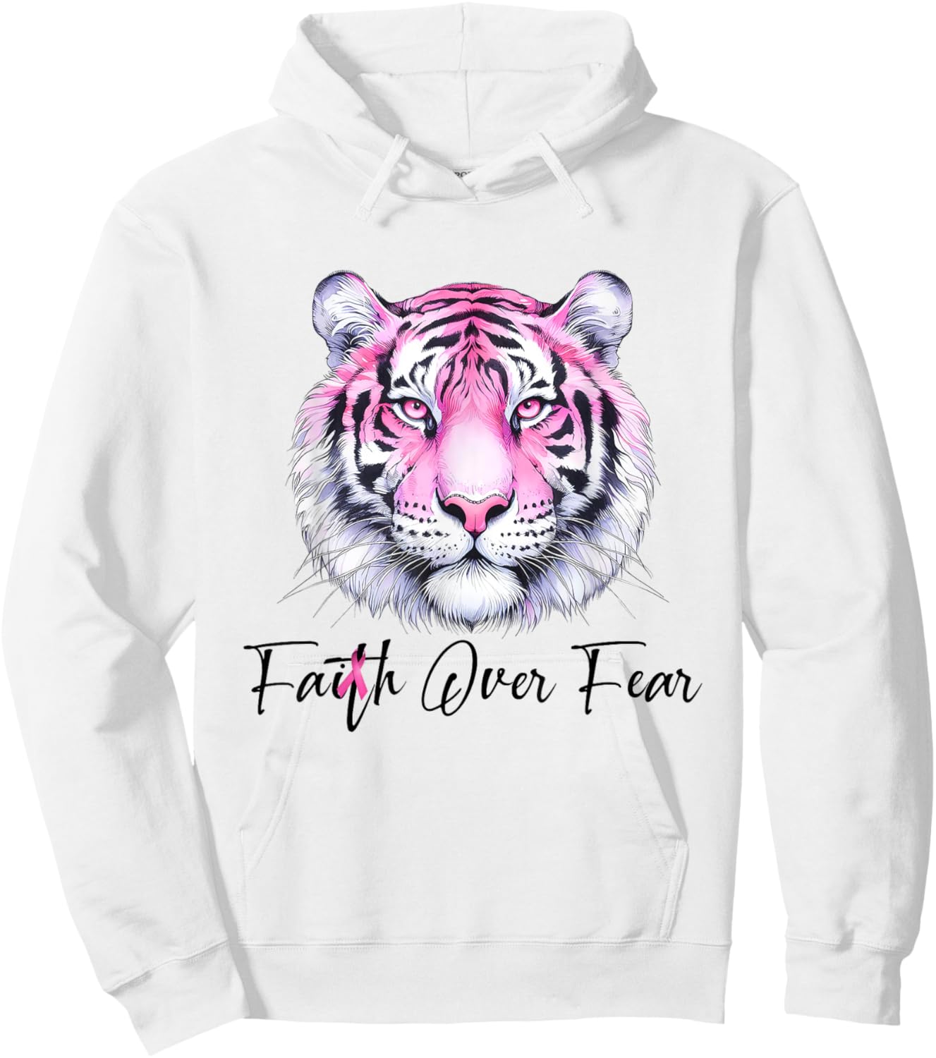 Faith Over Fear Christian Tiger Breast Cancer Awareness Hoodie - Hoodie | White