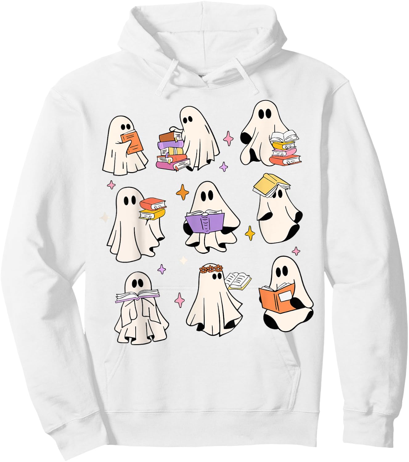 Vintage Halloween Reading Ghost Autumn Shirt Fall Spooky Hoodie - Hoodie | White