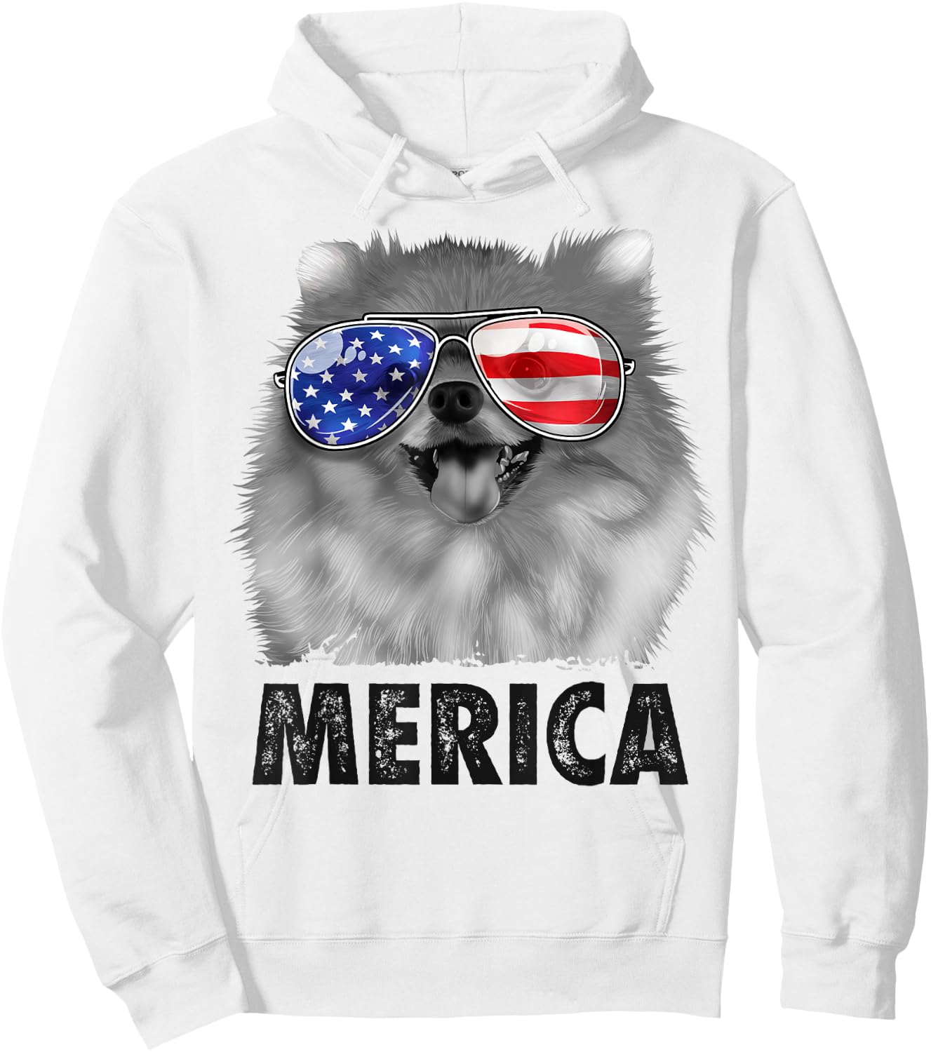 Pomeranian 4th of July Merica Men American Flag Pom Dog Hoodie - Hoodie | White