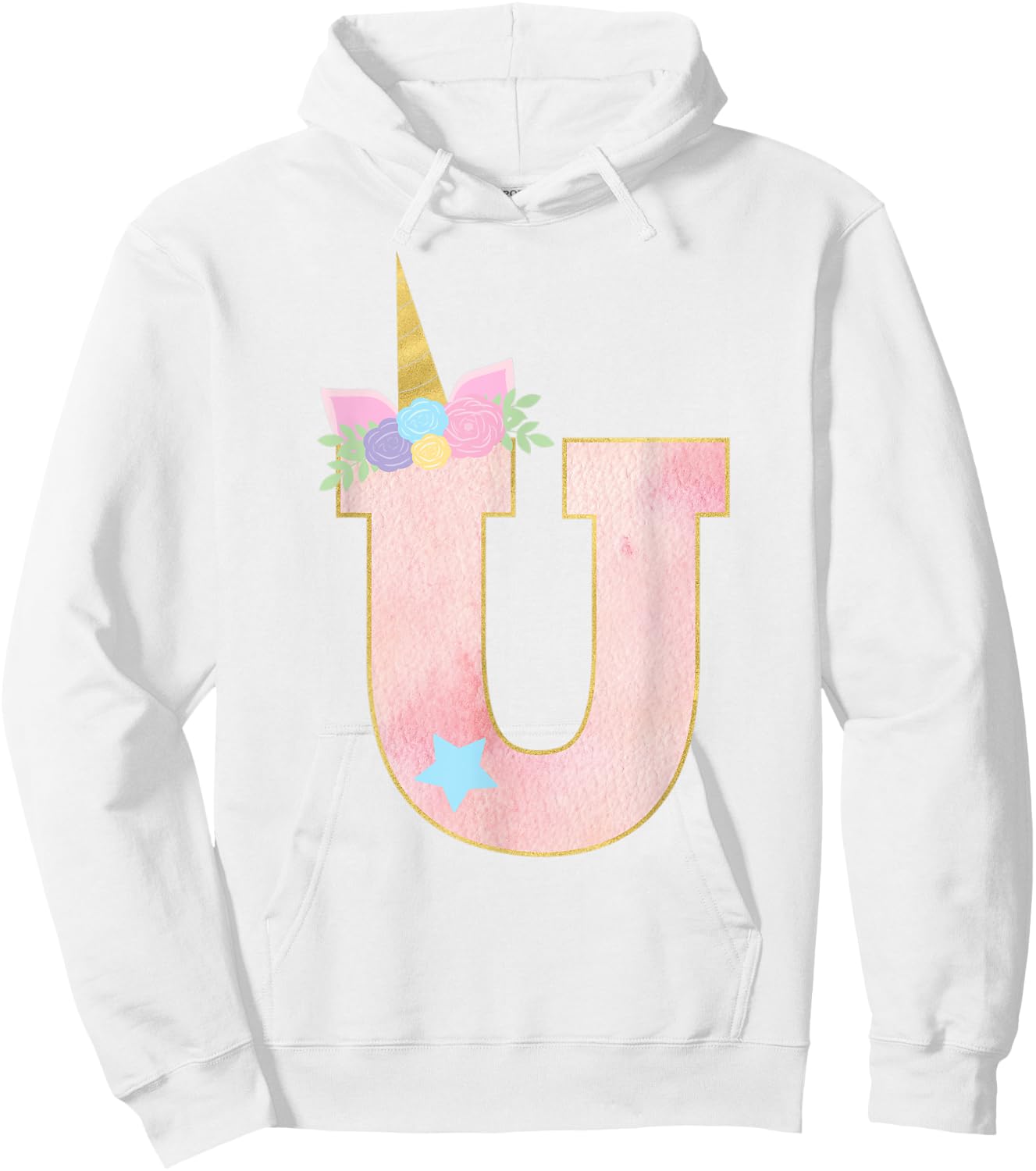 Initial Letter U Unicorn Monogram for Girls Unicorn Birthday Hoodie - Hoodie | White