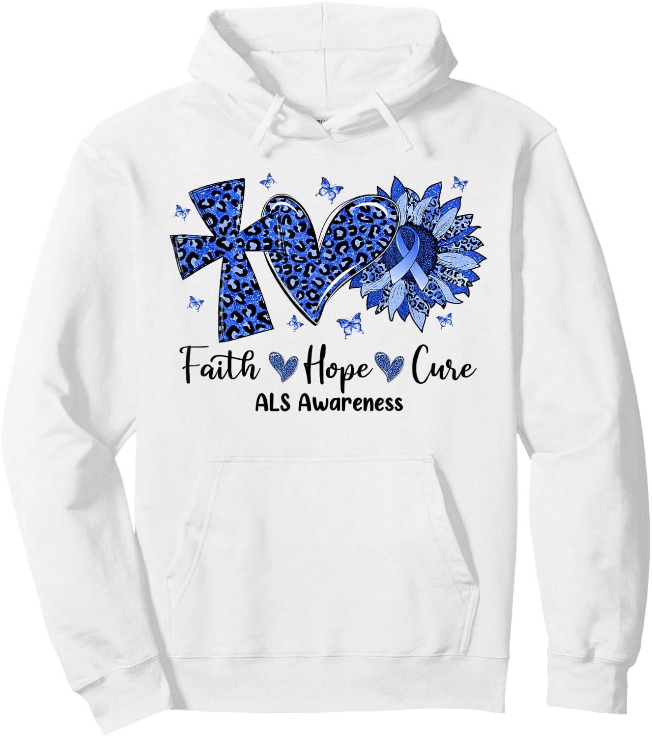 Faith Hope Cure Sunflower Leopard ALS Awareness Hoodie - Hoodie | White