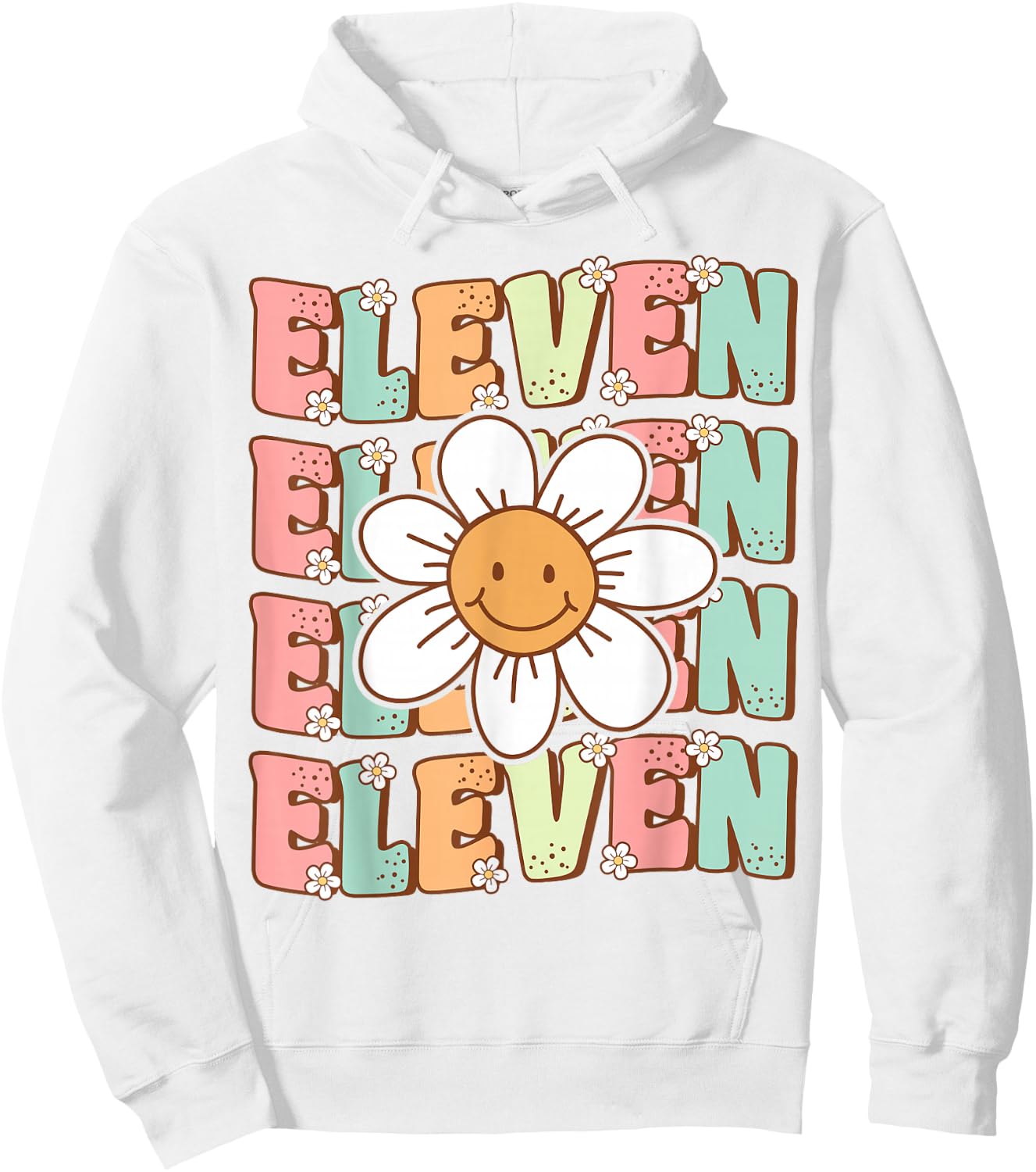 Cute Groovy 11th Birthday Party Daisy Flower Eleven Year Old Hoodie - Hoodie | White
