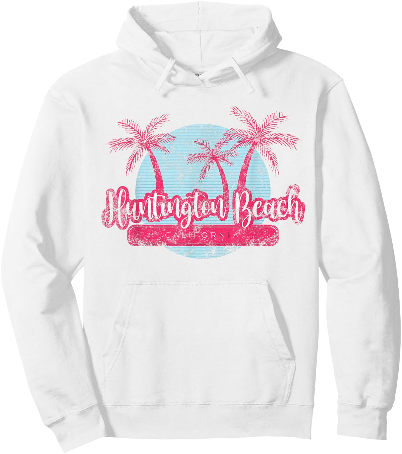 Huntington Beach California Retro Palm Tree Vintage Surf Men Women Girls Kids Hoodie - Hoodie | White