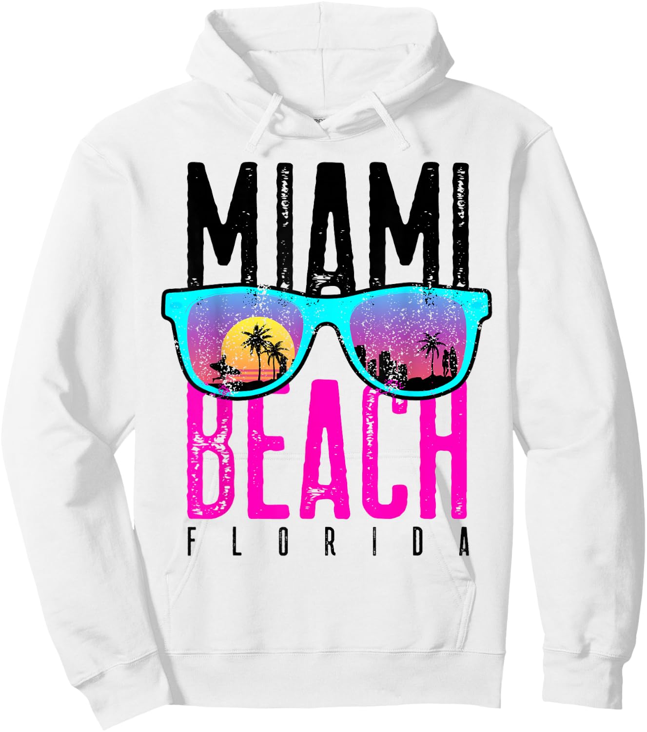 Miami Beach Shirt Florida Sunset Retro Souvenir Surf Miami Hoodie - Hoodie | White