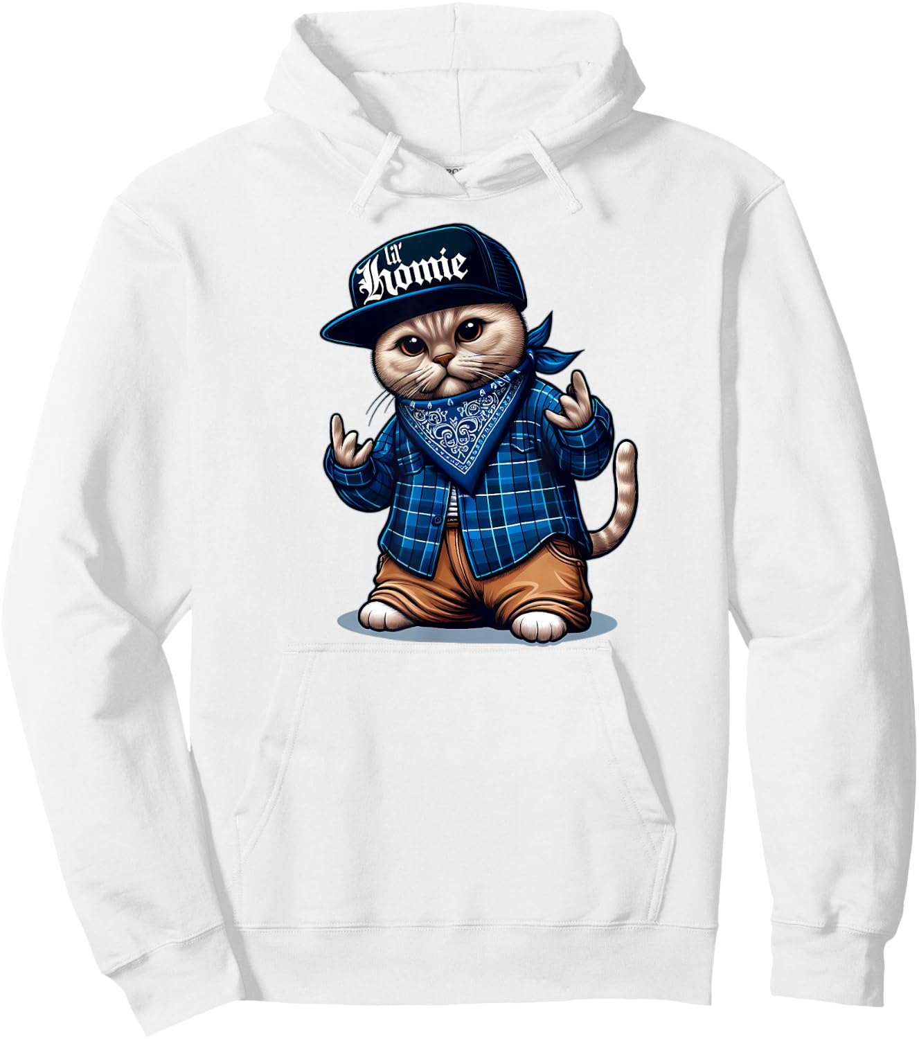 LIL HOMIE Cute Cholo Cat Chicano Art West Coast Hip Hop Hoodie - Hoodie | White