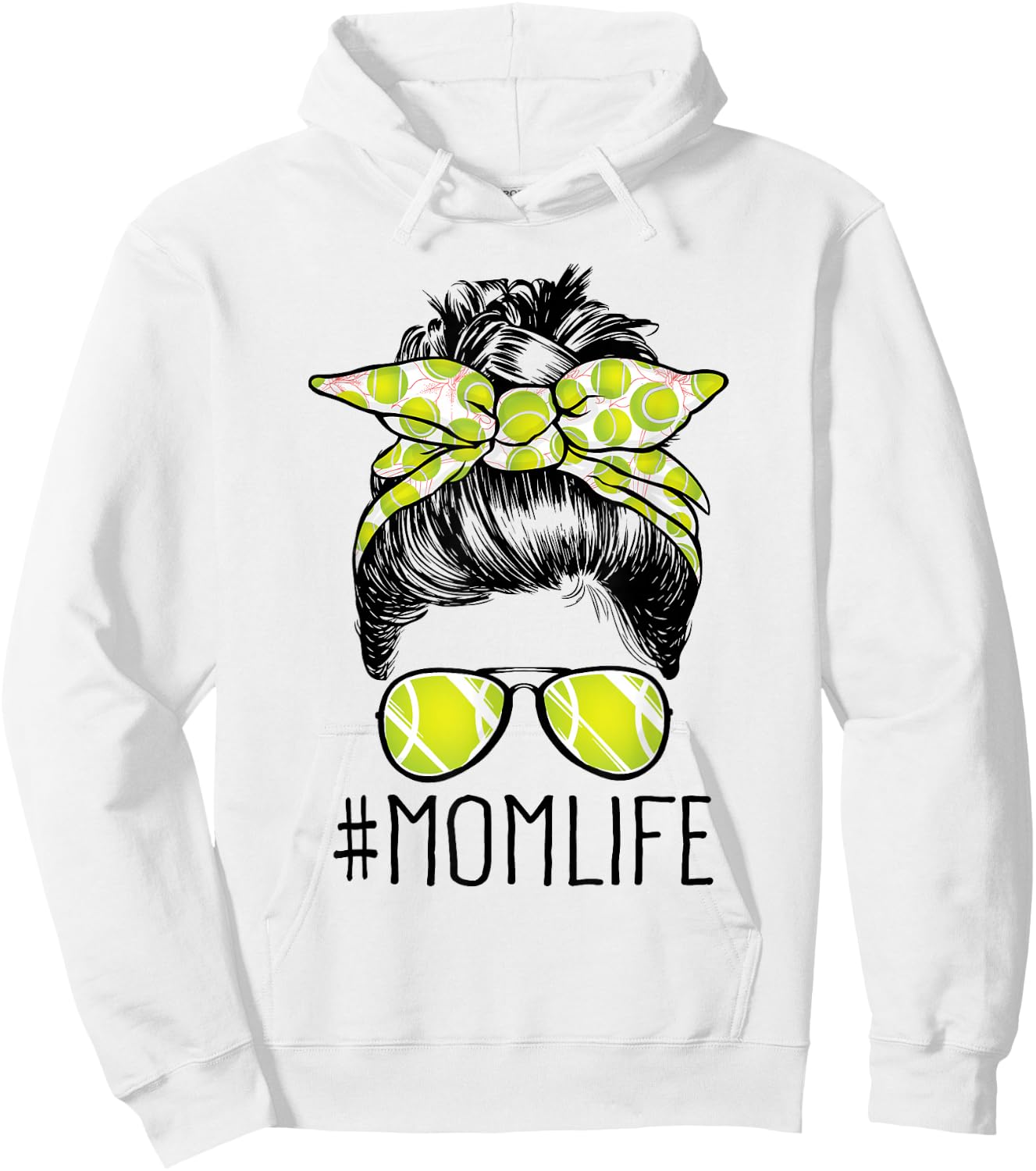 Mom Life Tennis Mom Mothers Day 2021 Messy Bun Funny Hoodie - Hoodie | White