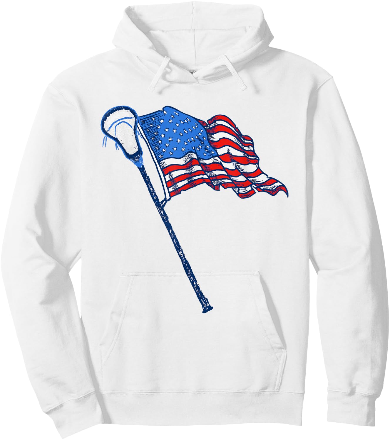 Retro USA American Flag Lacrosse Stick 80's Style Hoodie - Hoodie | White