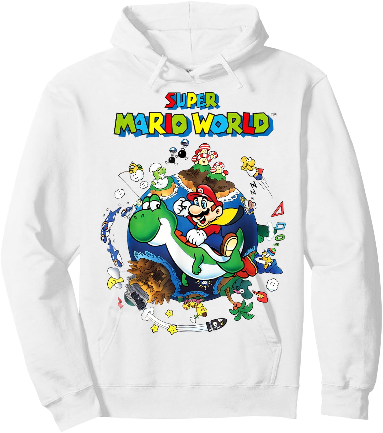 Super Mario World Yoshi & Mario Around The World Hoodie - Hoodie | White
