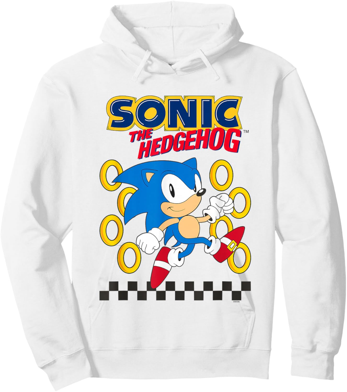 Sonic The Hedgehog Running By Golden Rings Retro Shot Hoodie - Hoodie | White