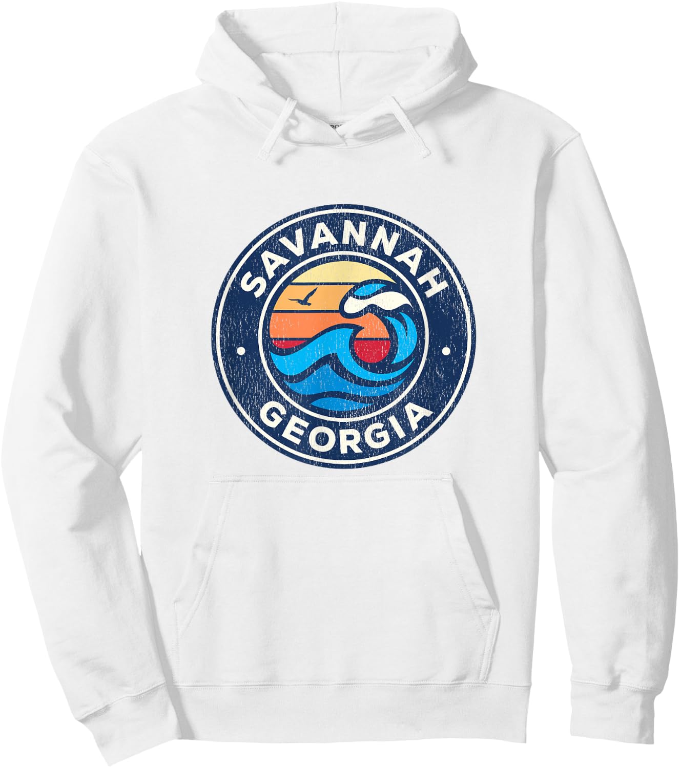Savannah Georgia GA Vintage Nautical Waves Design Hoodie - Hoodie | White