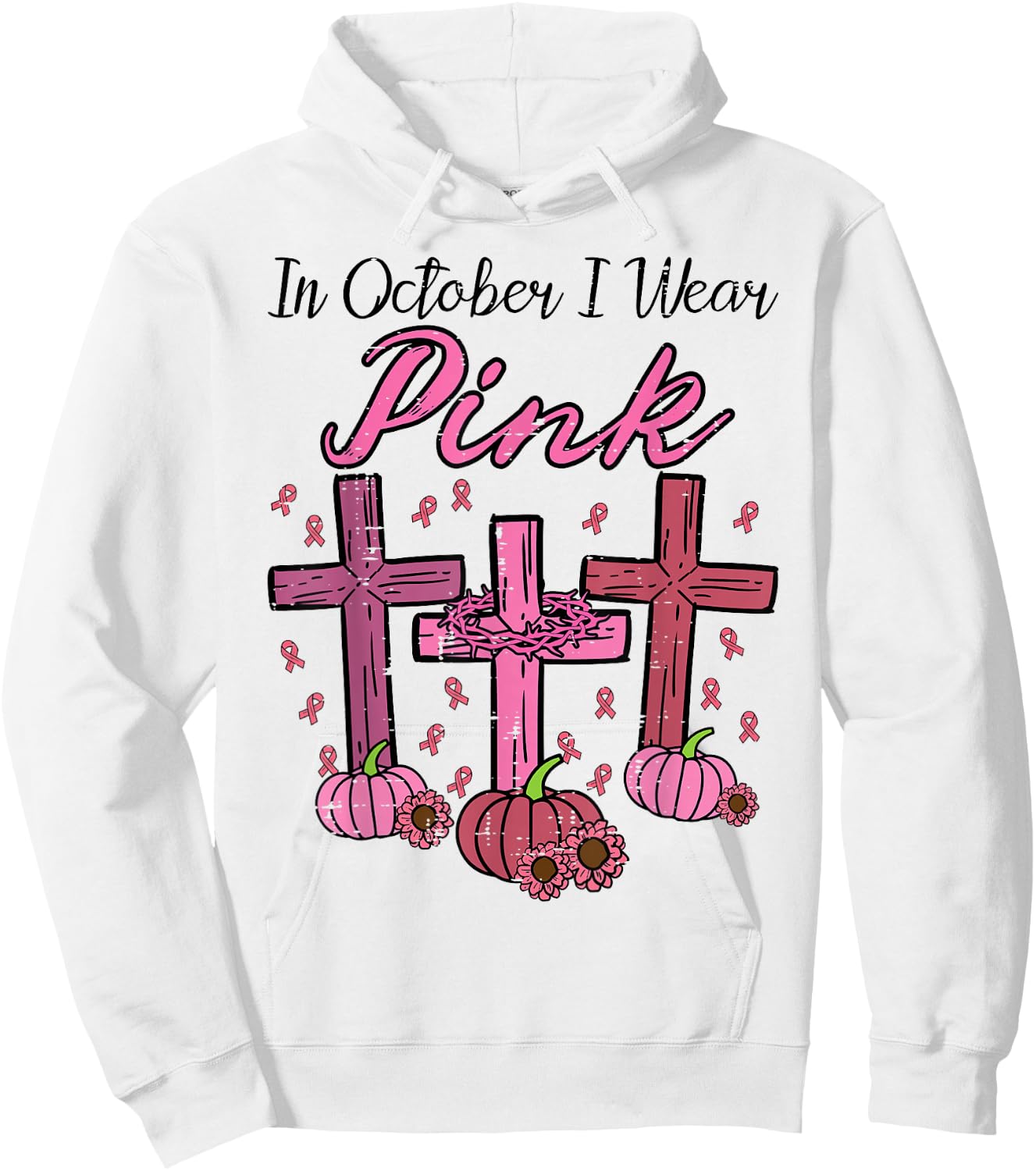 Breast Cancer Cross Pumpkin October Wear Pink Women Men Kids Hoodie - Hoodie | White