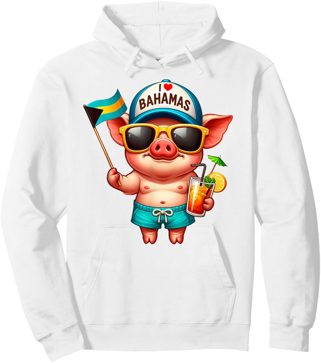 I LOVE BAHAMAS Swimming Pig Souvenir Bahamas flag Nassau Hoodie - Hoodie | White