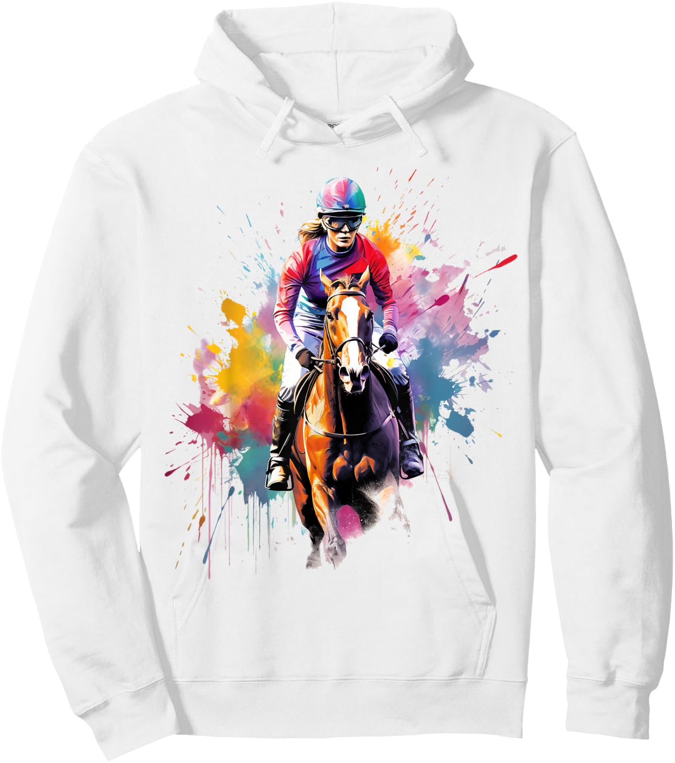 Colorful Jockey Girl on Horse Racing Hoodie - Hoodie | White