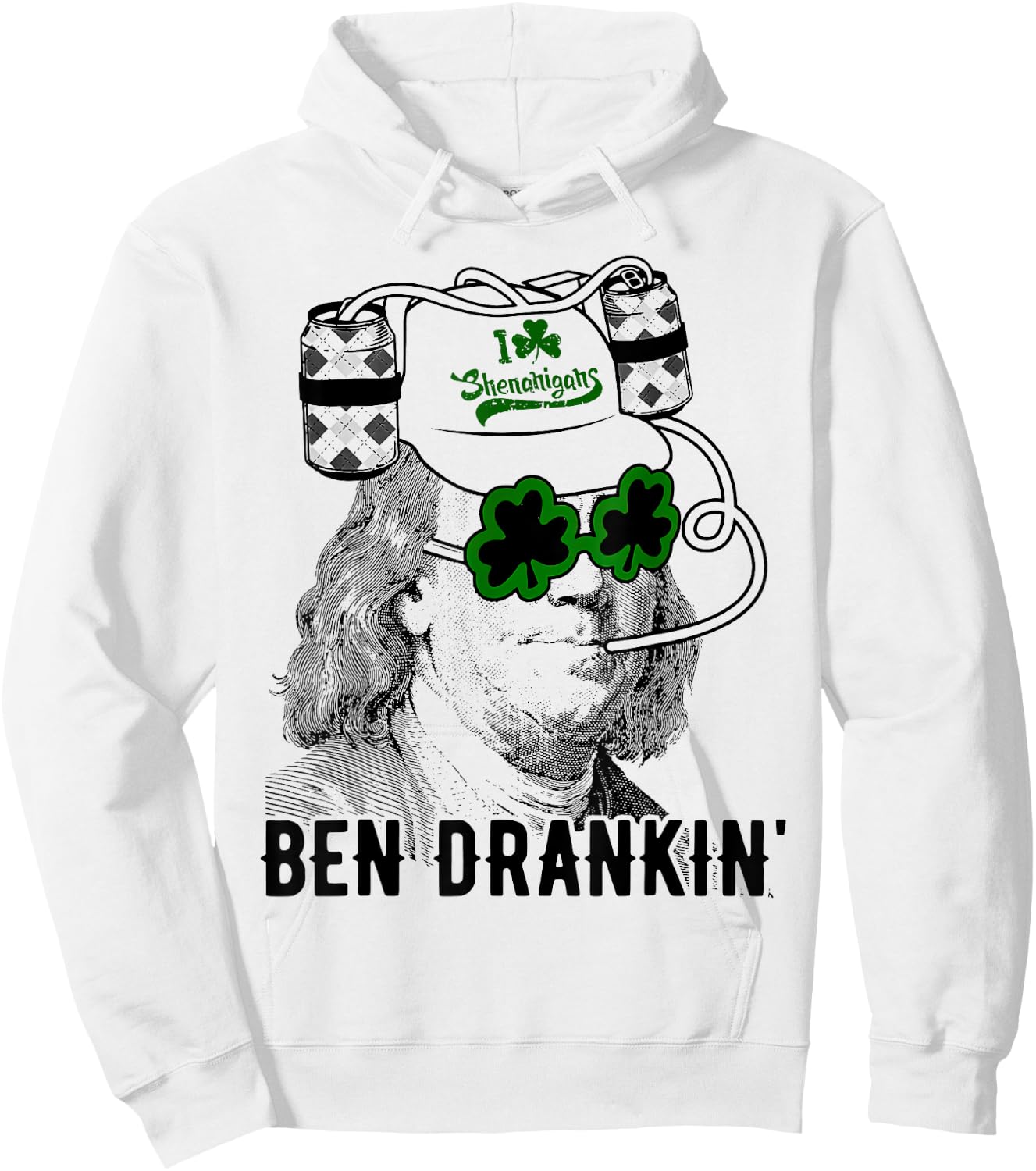St Patrick Day Ben Drankin' I Love Shenanigans Design Hoodie - Hoodie | White
