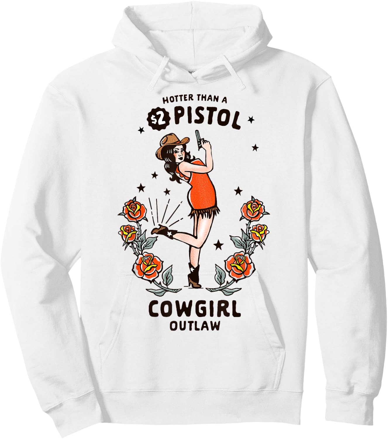 Women's Western Boho Retro Outlaw Cowgirl Pinup Hoodie - Hoodie | White