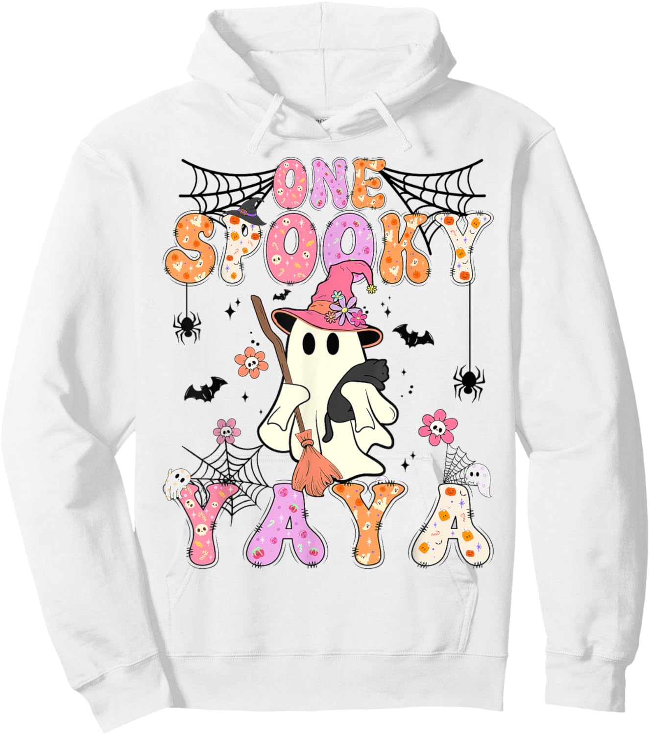 Groovy One Spooky Yaya Retro Halloween Cute Ghost Hoodie - Hoodie | White
