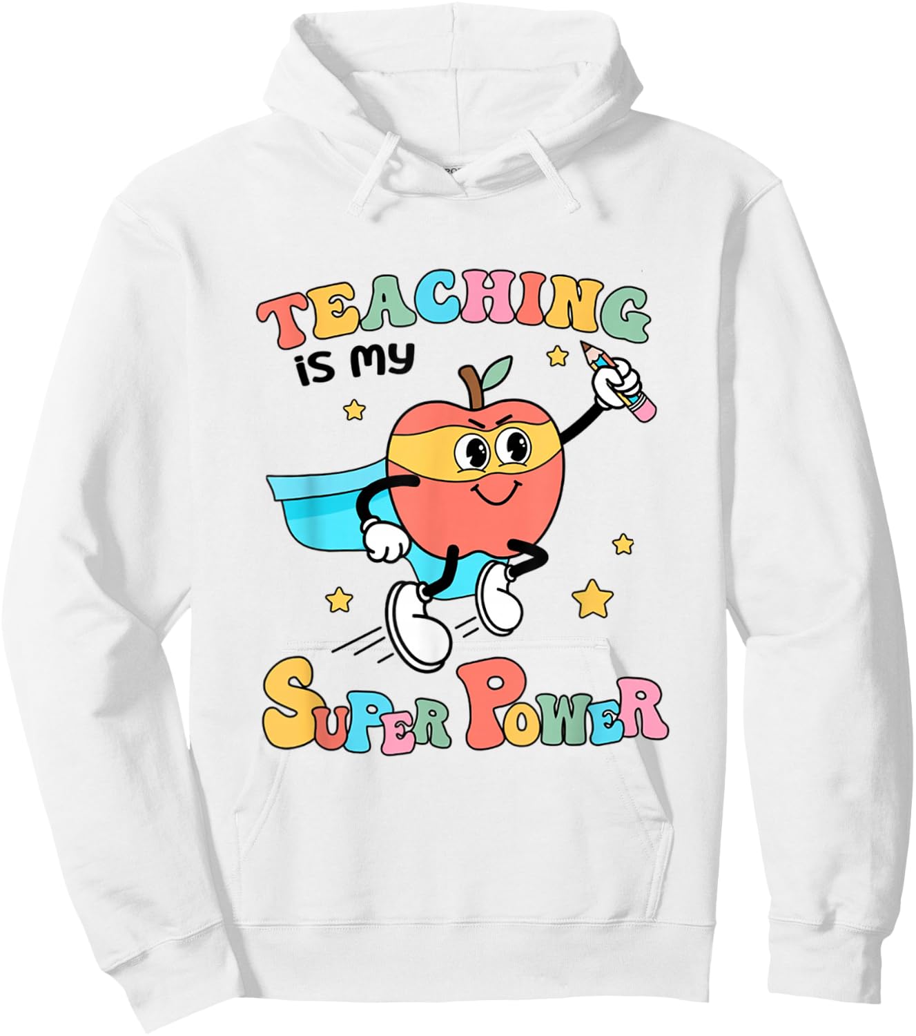 Retro Teaching Is My Superpower Apple Teacher Appreciation Hoodie - Hoodie | White