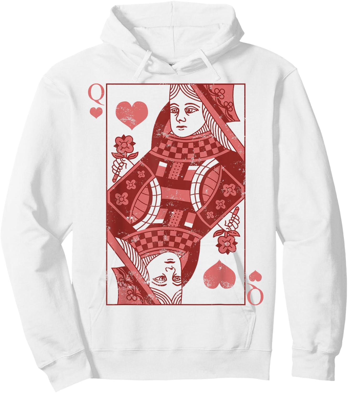 Queen of Hearts Classic Card Game Icon Valentine Graphic Hoodie - Hoodie | White