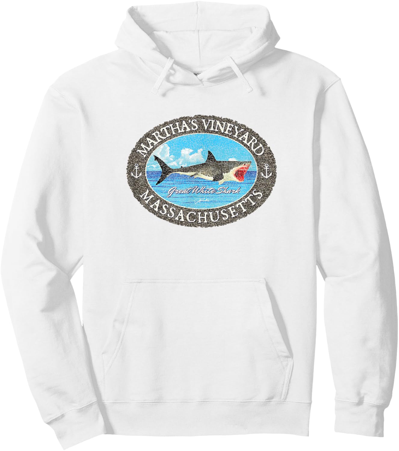 JCombs: Martha's Vineyard, MA, Great White Shark and Sea Hoodie - Hoodie | White