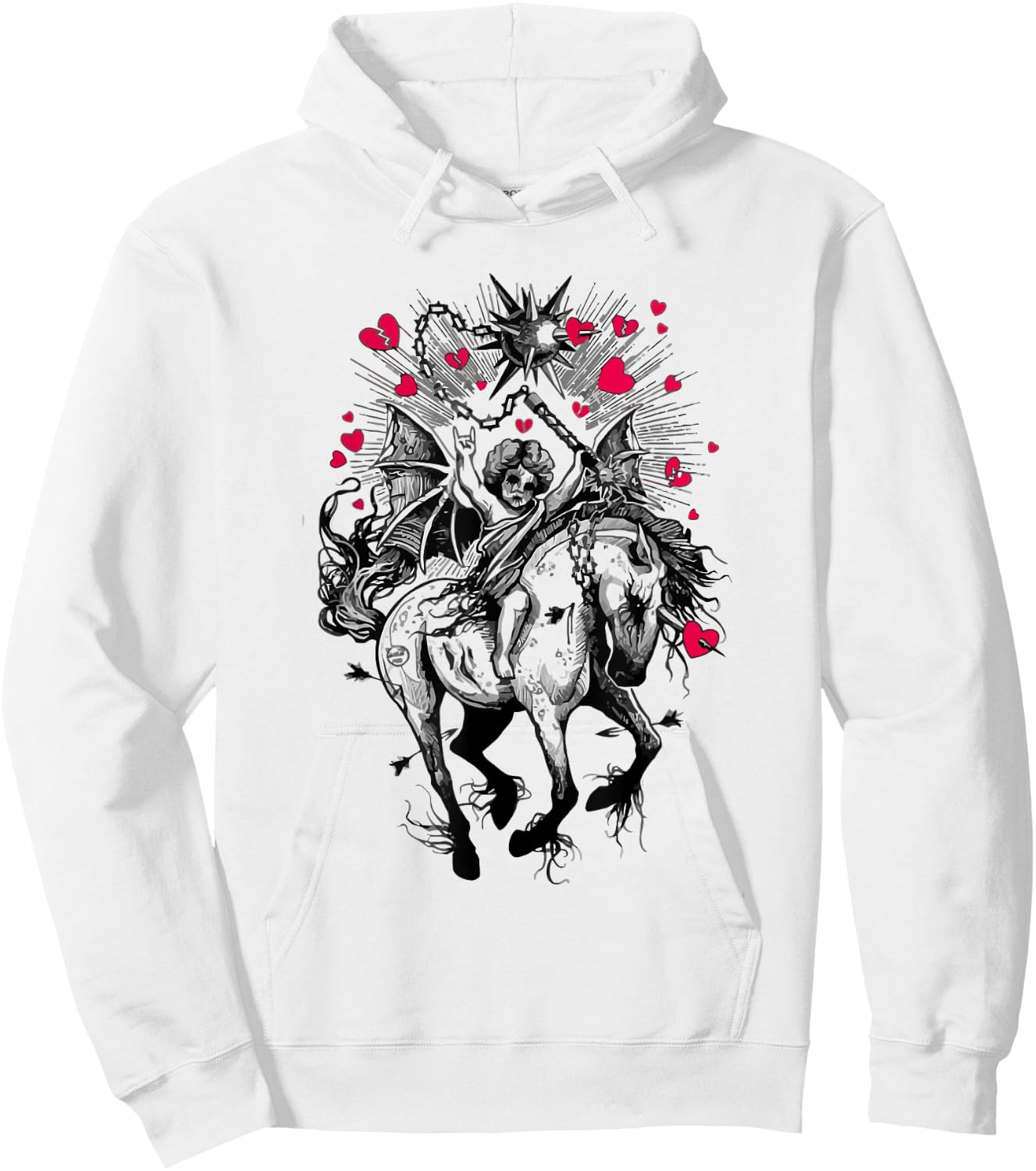 Fallen Angel on Demon Horse Aesthetic Horror Occult Hoodie - Hoodie | White