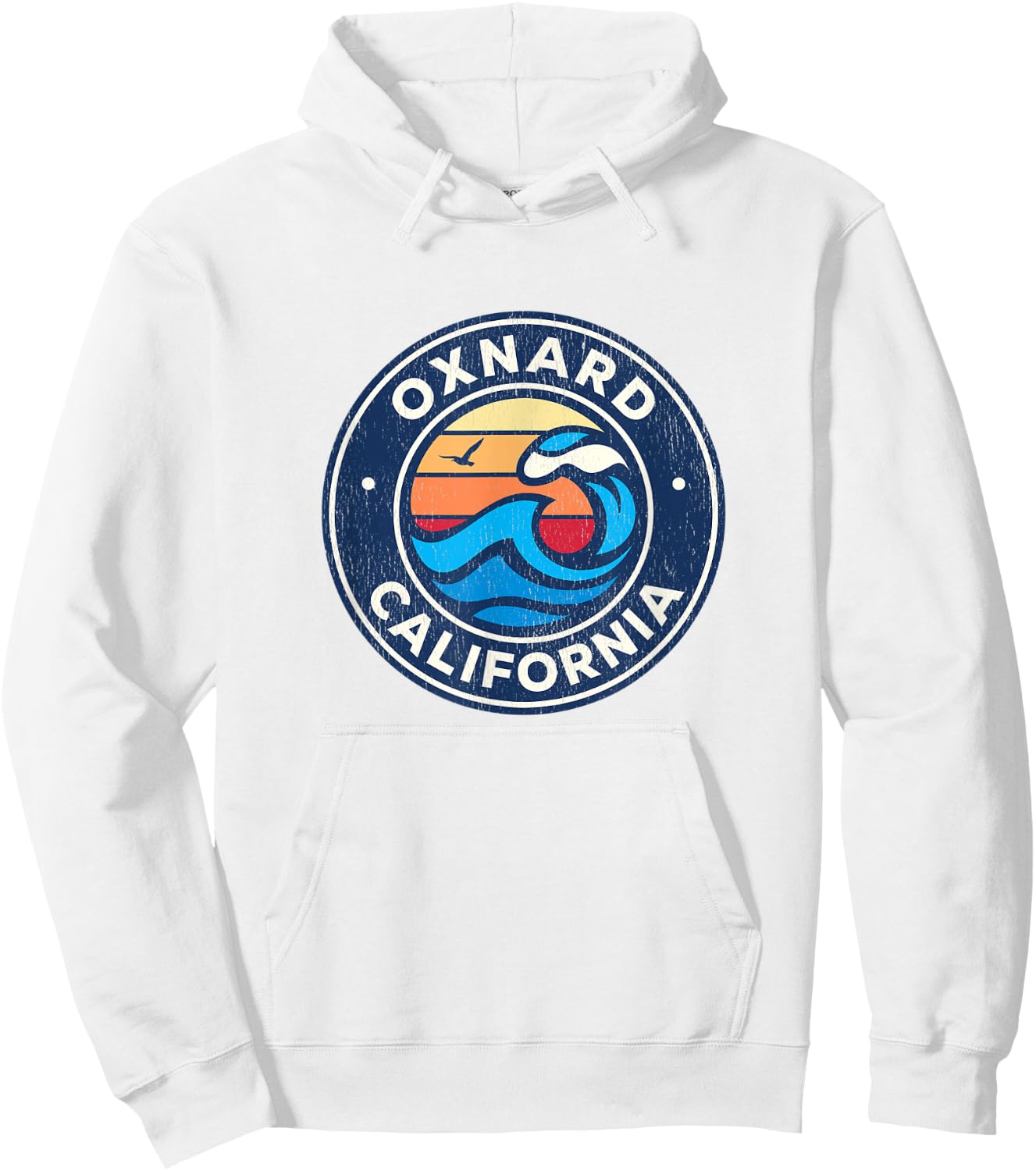 Oxnard California CA Vintage Nautical Waves Design Hoodie - Hoodie | White