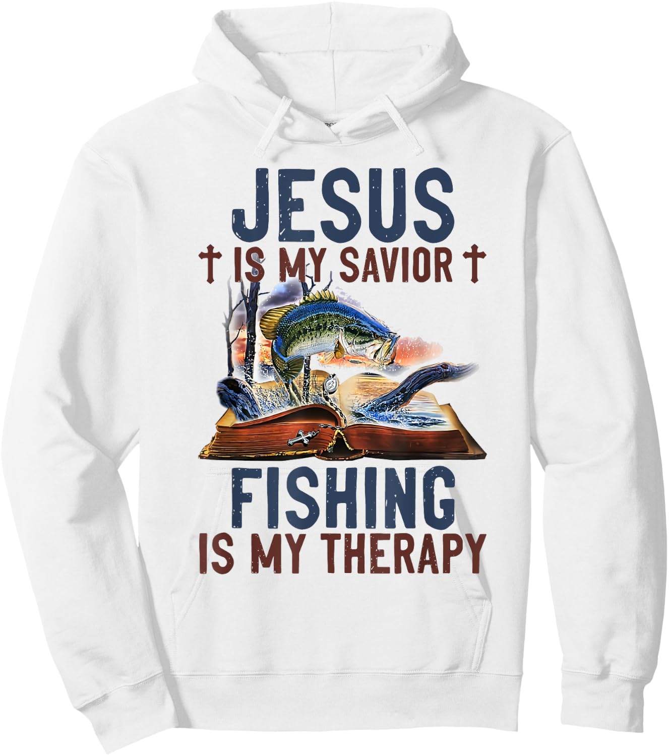Jesus is my savior fishing is my therapy Hoodie - Hoodie | White
