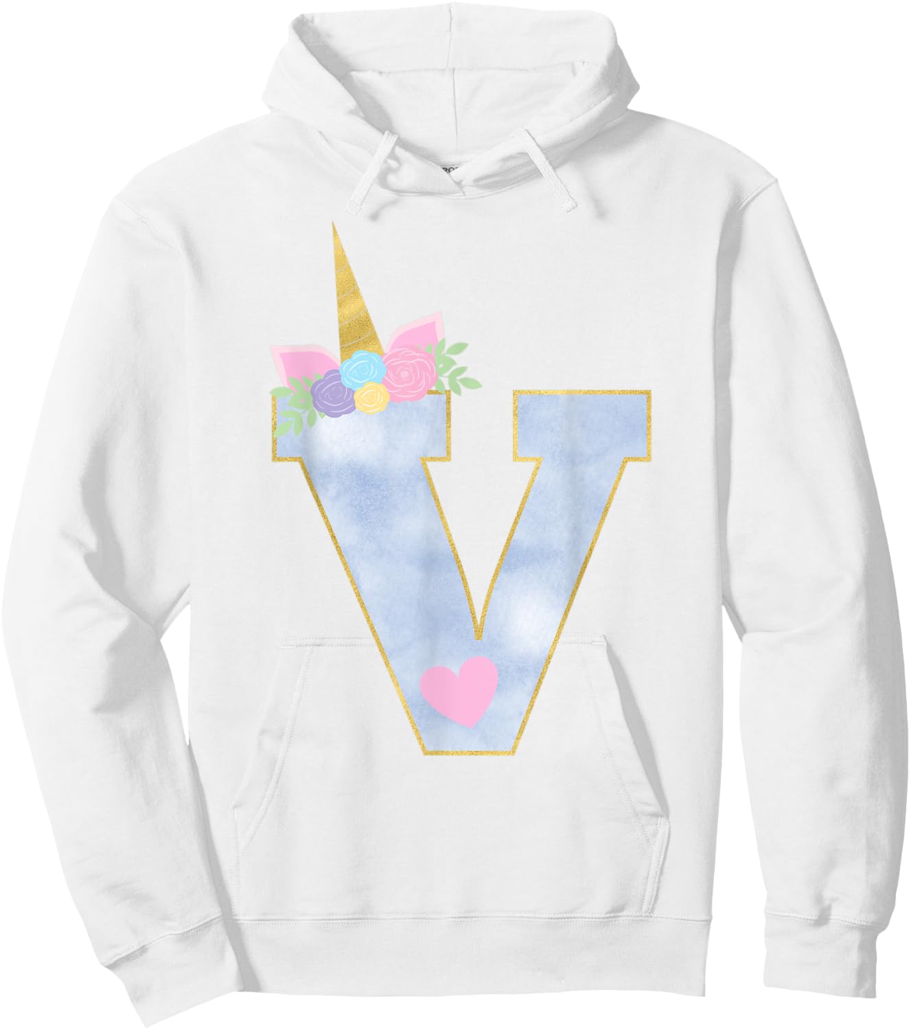 Initial Letter V Unicorn Monogram for Girls Unicorn Birthday Hoodie - Hoodie | White